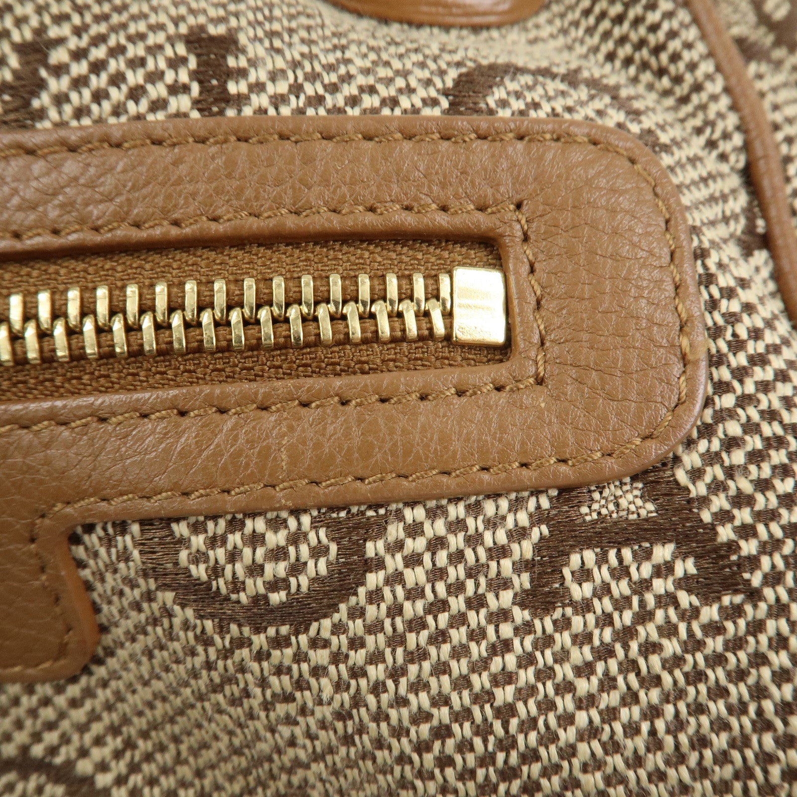 BVLGARI Logo Mania Jacquard Leather Hand Bag Tote Bag Beige