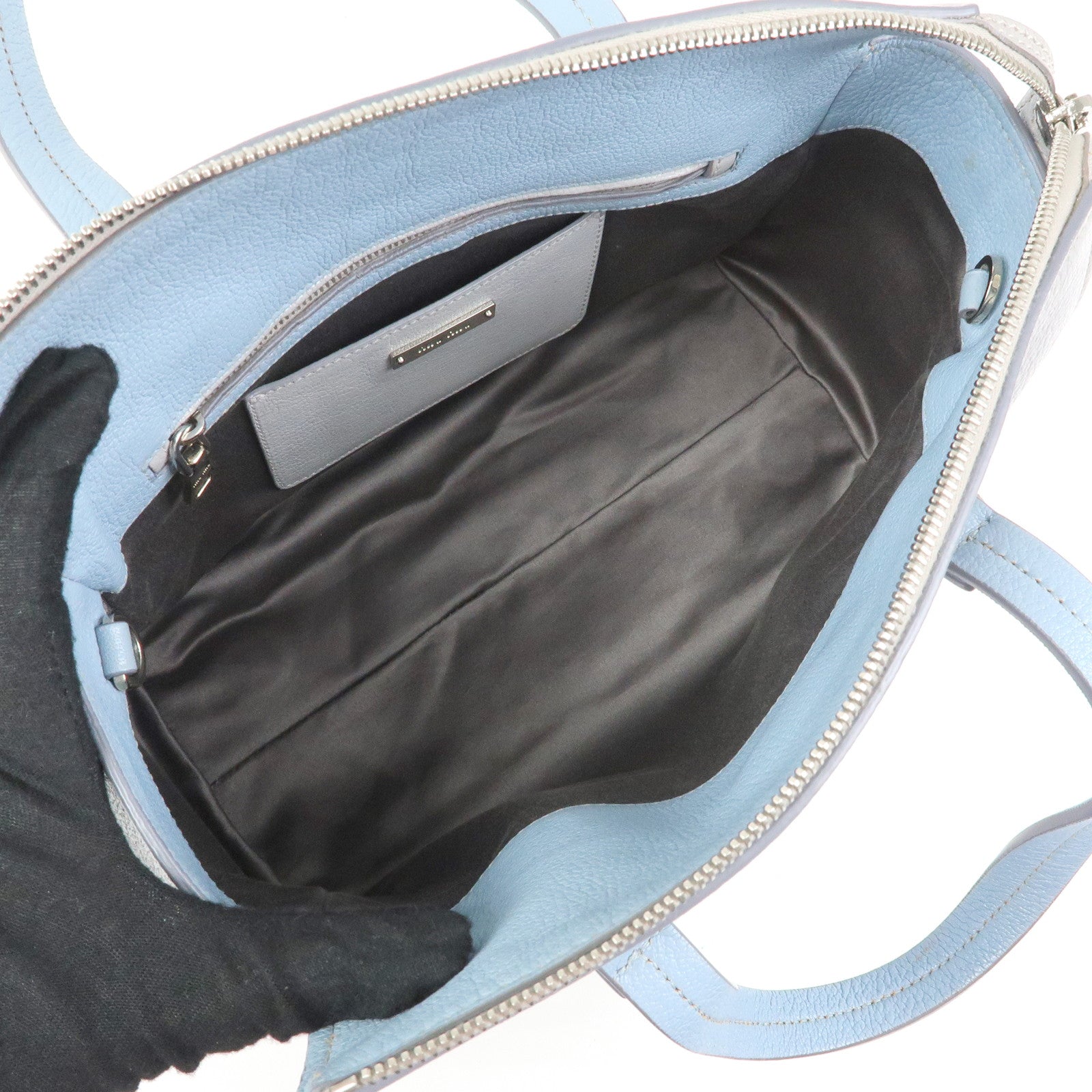 MIU MIU Madras Leather 2Way Bag Hand Bag Gray Light Blue 5BB006