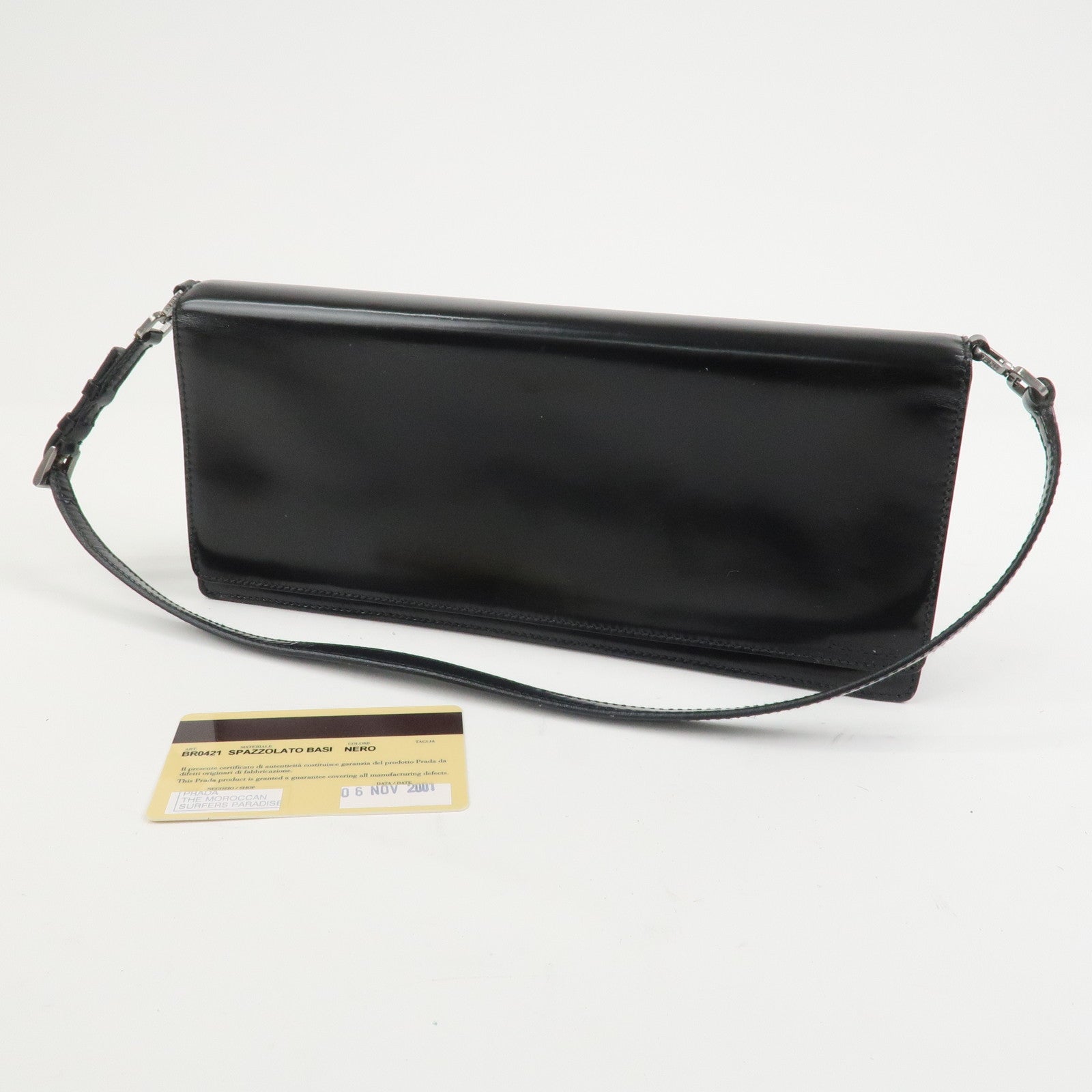 PRADA Logo Leather Shoulder Bag Hand Bag Black BR0421