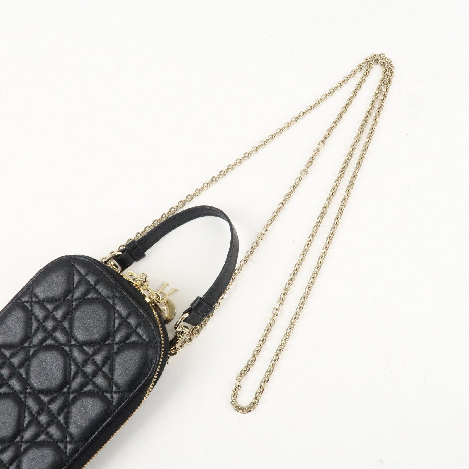 Christian Dior Lady Dior Call'in Dior Canage Lamb Skin Phone Holder Used