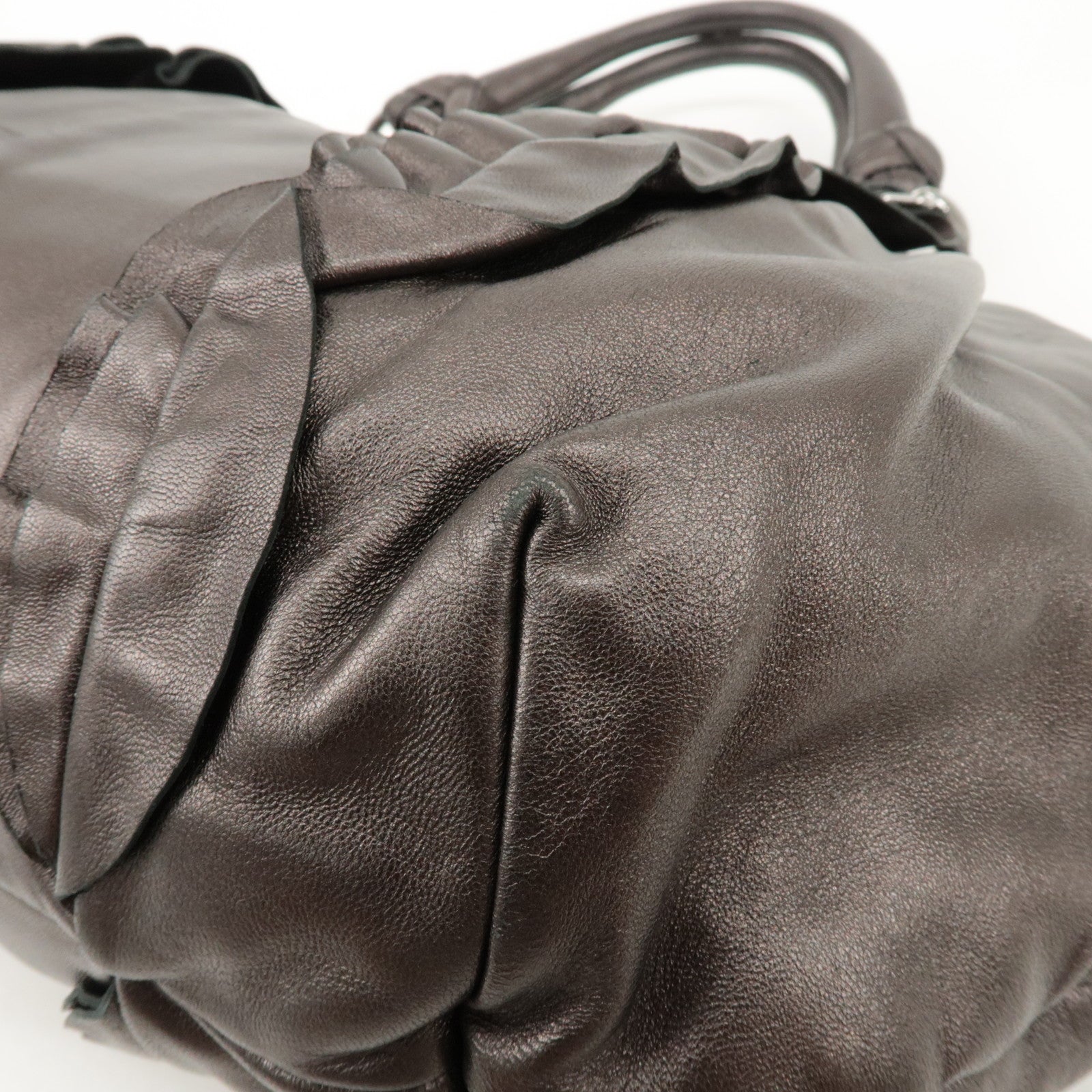 PRADA Nappa Leather Gathered Tote Bag Hand Bag Bronze BR3987 Used