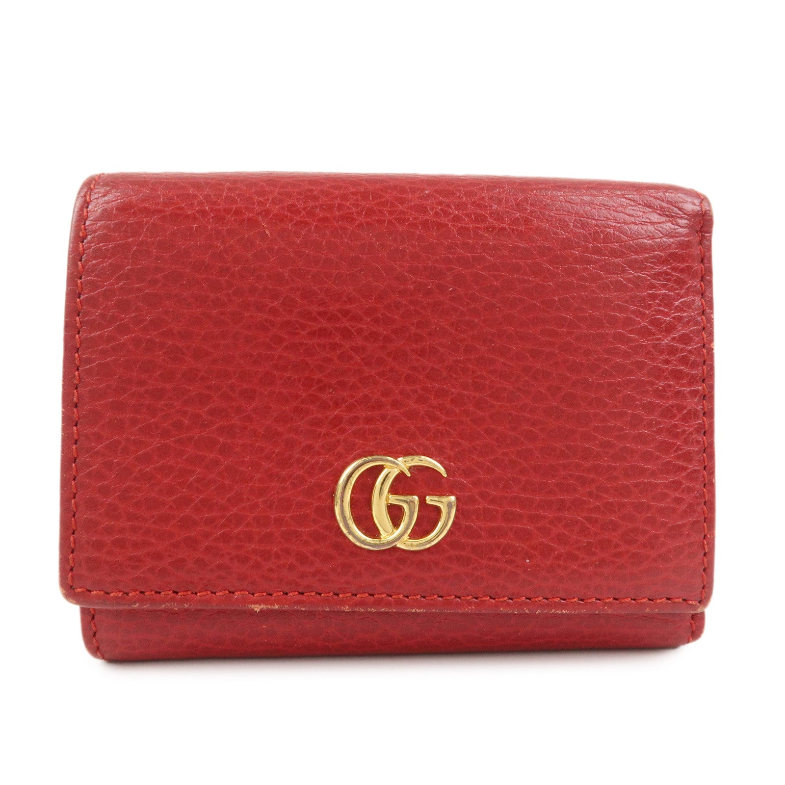 GUCCI GG Marmont Leather Tri-fold Compact Wallet Red 474746