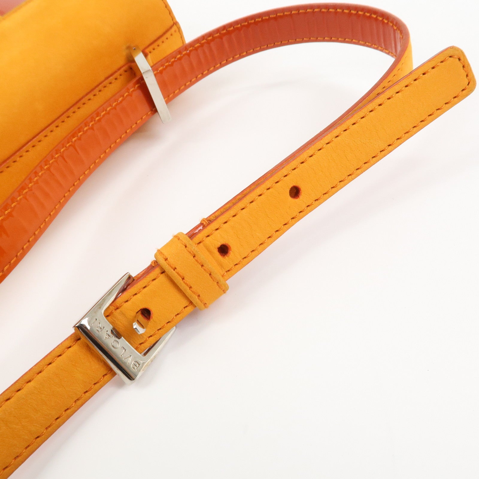 BVLGARI Patent Leather Shoulder Bag Hand Bag Orange