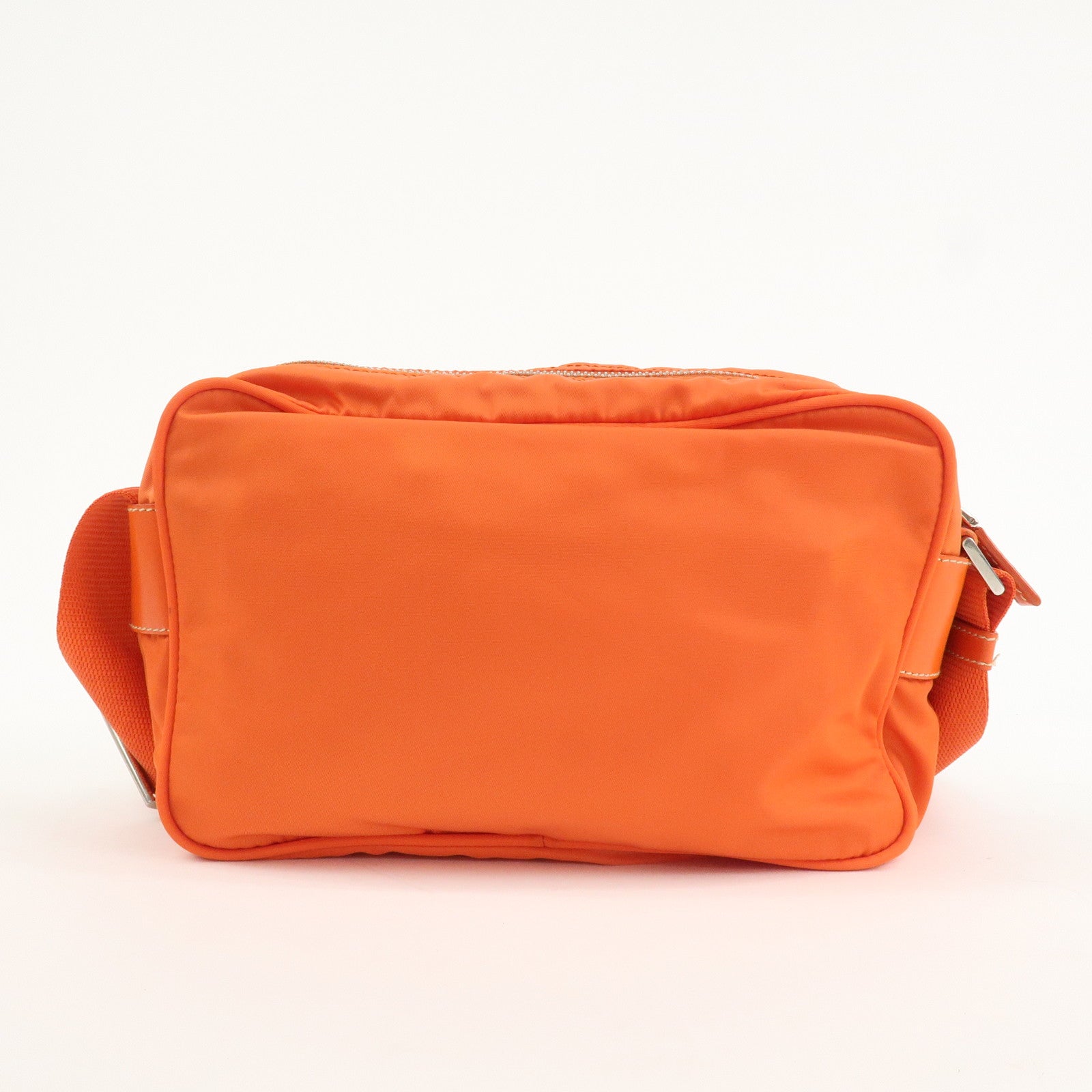 PRADA Triangle Logo Leather Nylon Shoulder Bag Orange Used