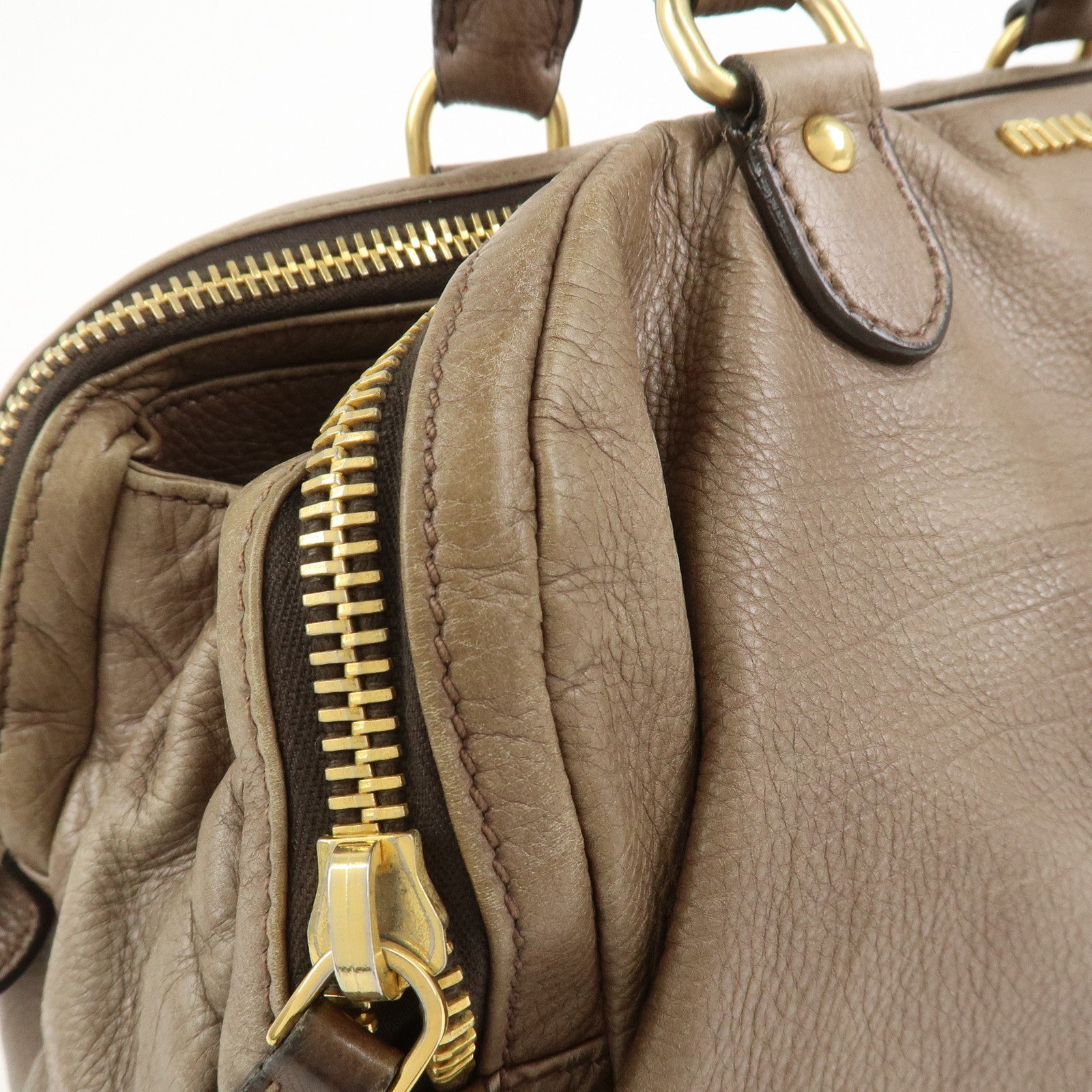 MIU MIU Logo Leather 2Way Bag Hand Bag Boston Bag Brown