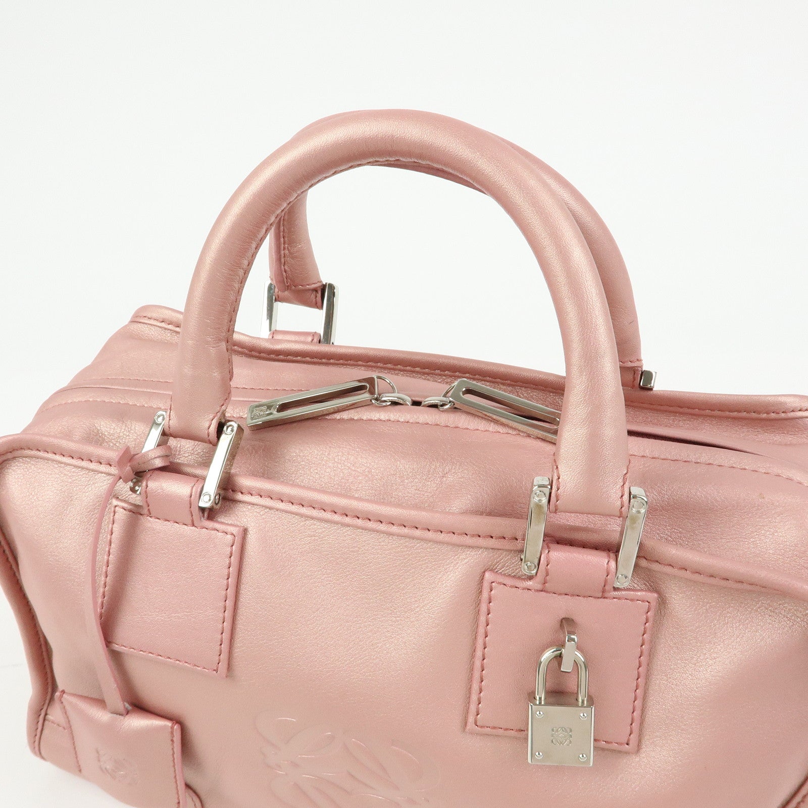 LOEWE Anagram Amazona 28 Leather Hand Bag Metallic Pink