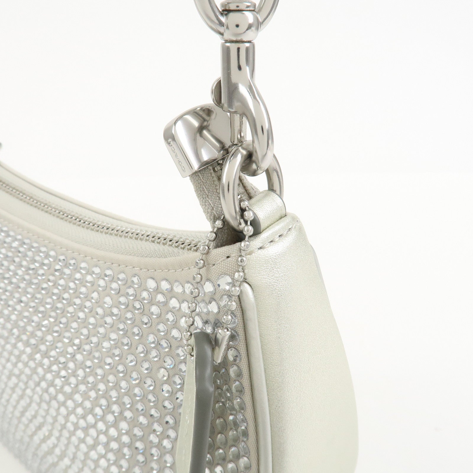 COACH Teri 2Way Leather Shoulder Bag Hand Bag Rhinestone Silver