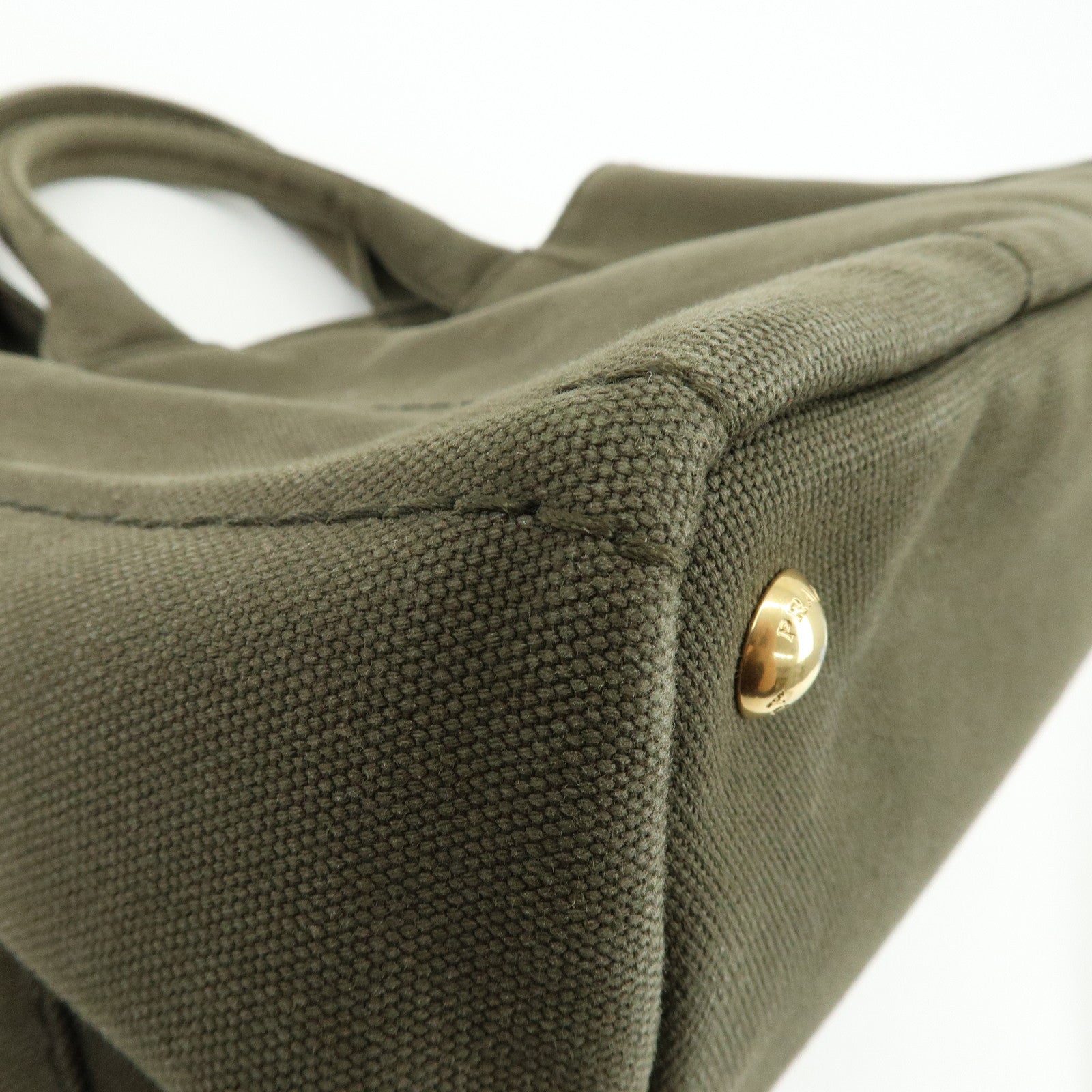 PRADA Logo Canapa Canvas Tote Bag Hand Bag Khaki 1BG642
