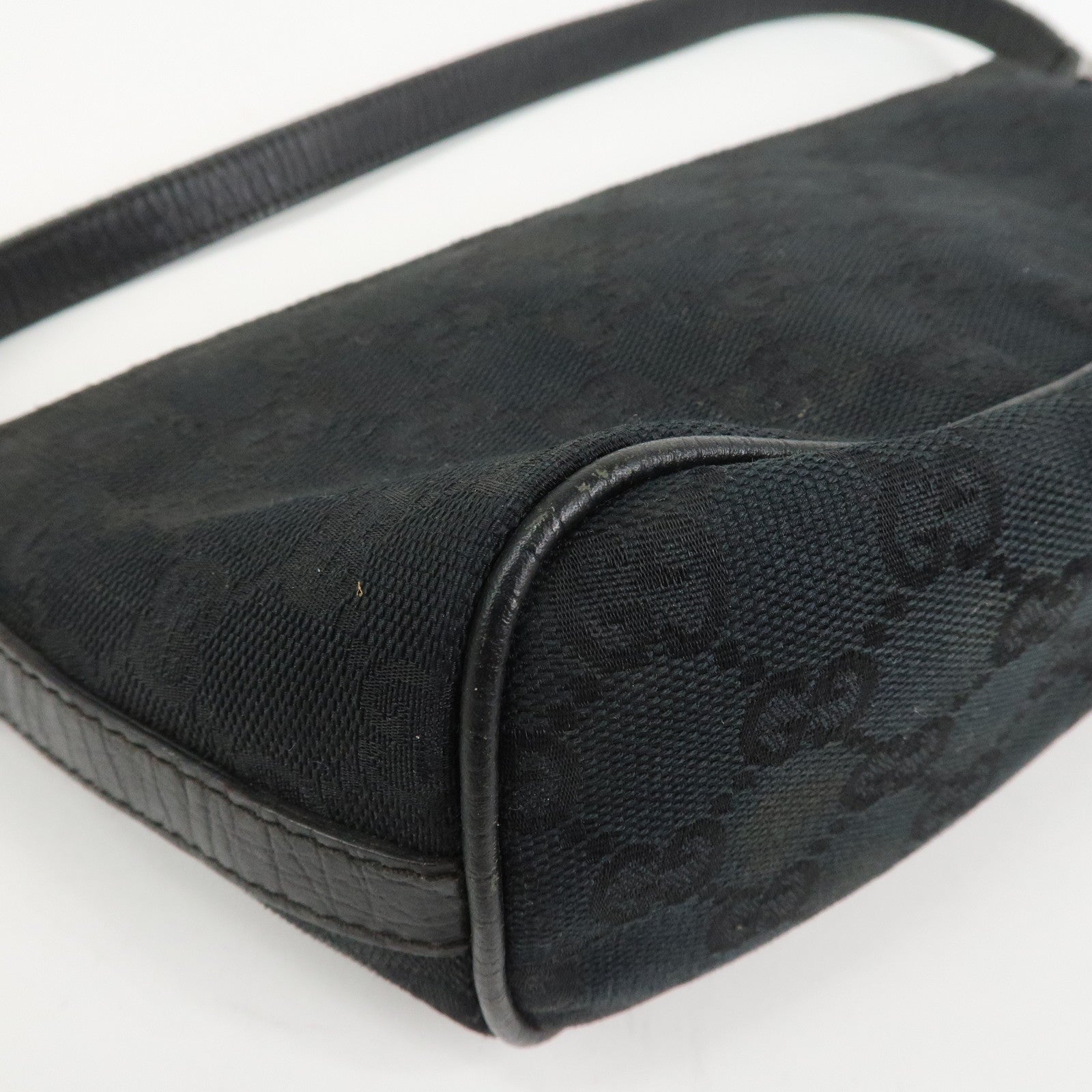 GUCCI Sherry Boat Bag GG Canvas Leather Hand Bag Black 141809