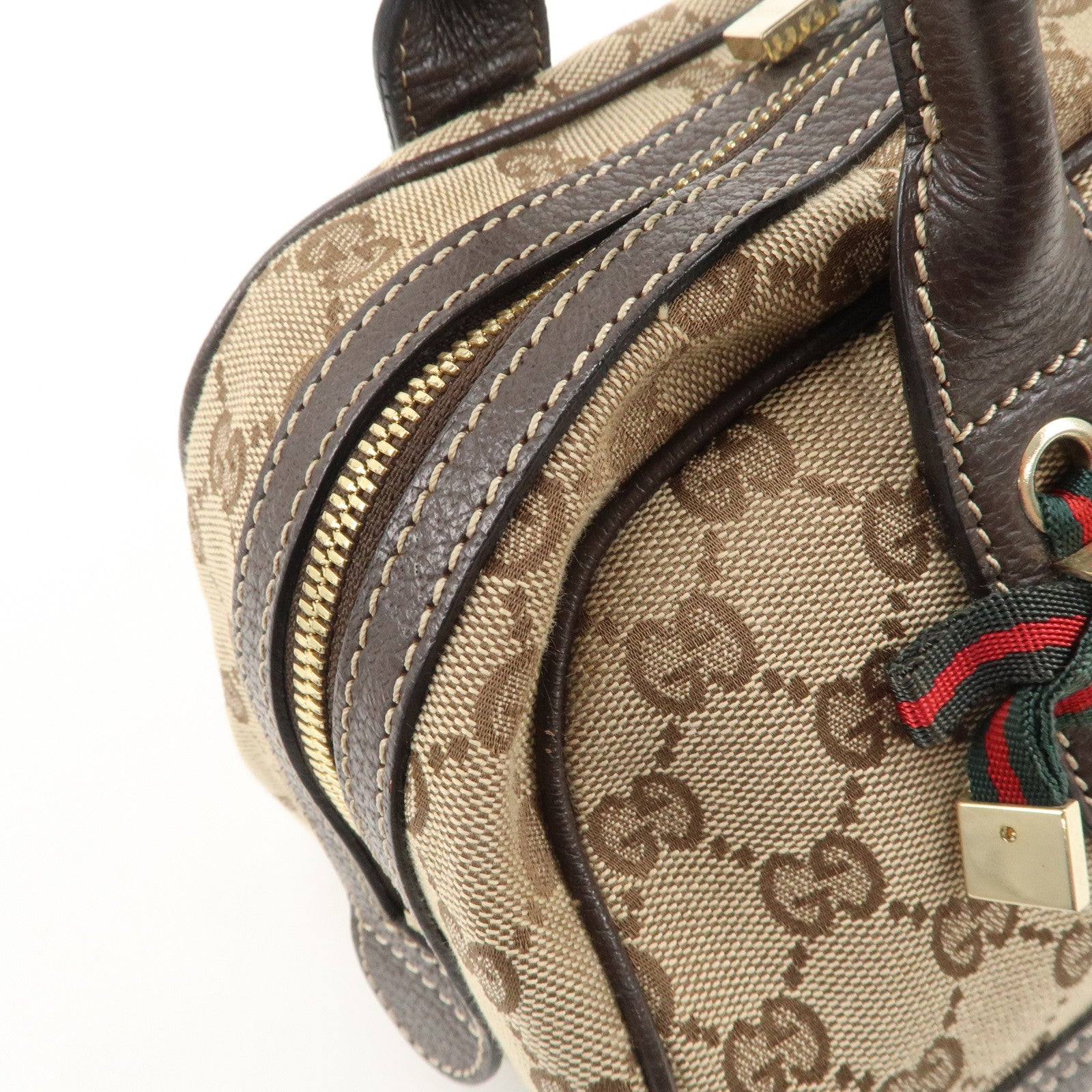 GUCCI Sherry Princy Canvas Leather Boston Bag Beige Brown 161720 Used