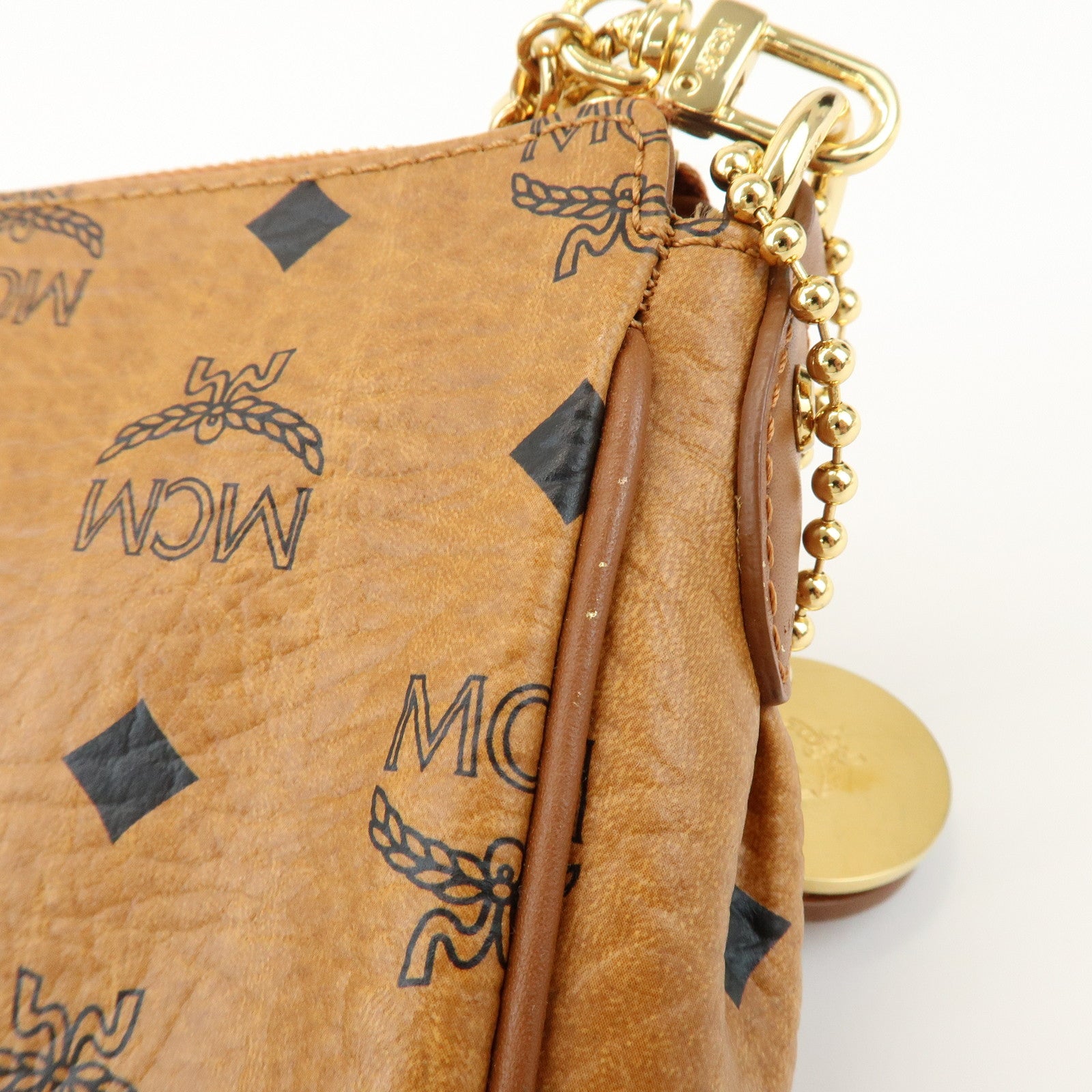 MCM Visetos Logo Leather Hand Bag Shoulder Bag Brown