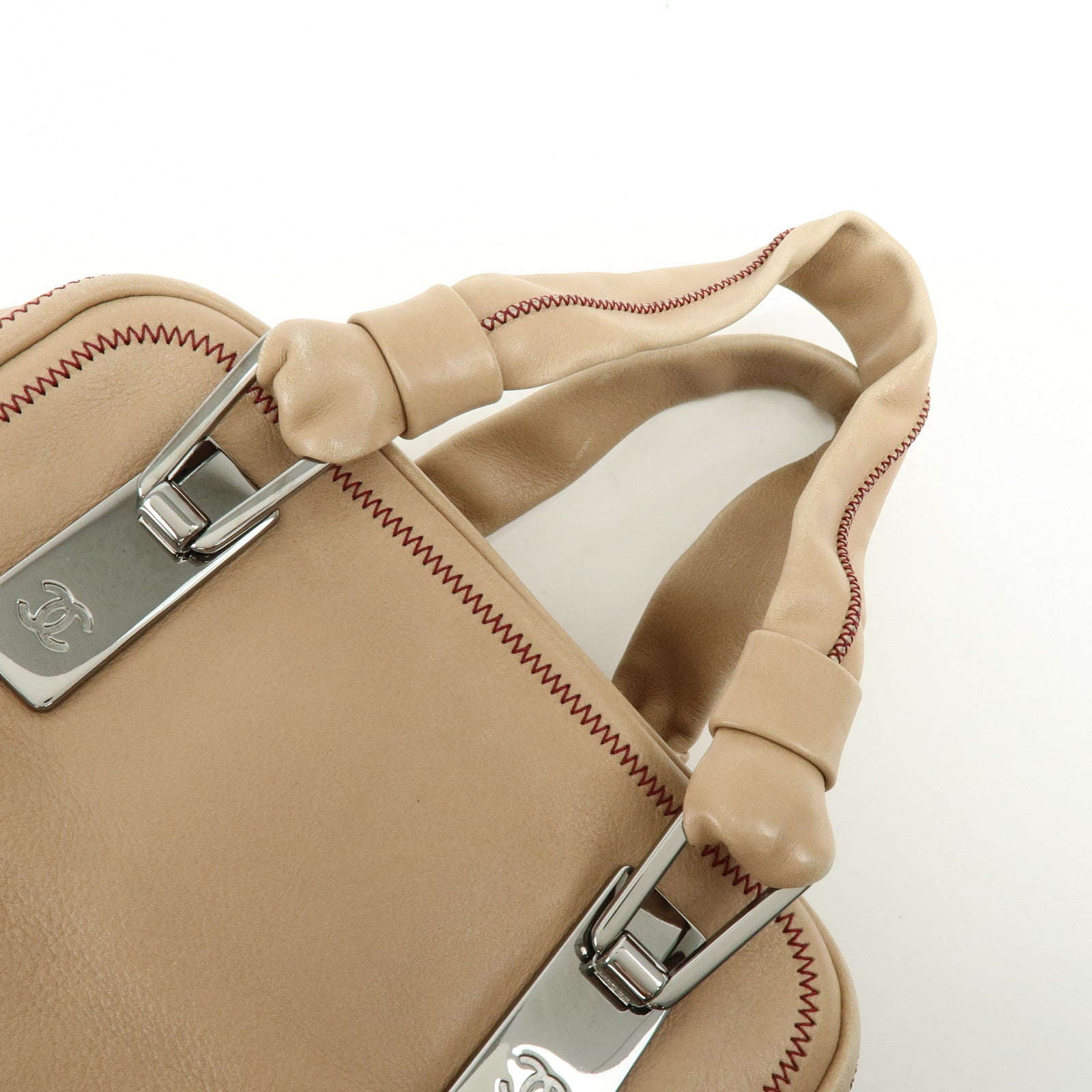 CHANEL COCO Mark Lamb Skin Hand Bag Pink Beige