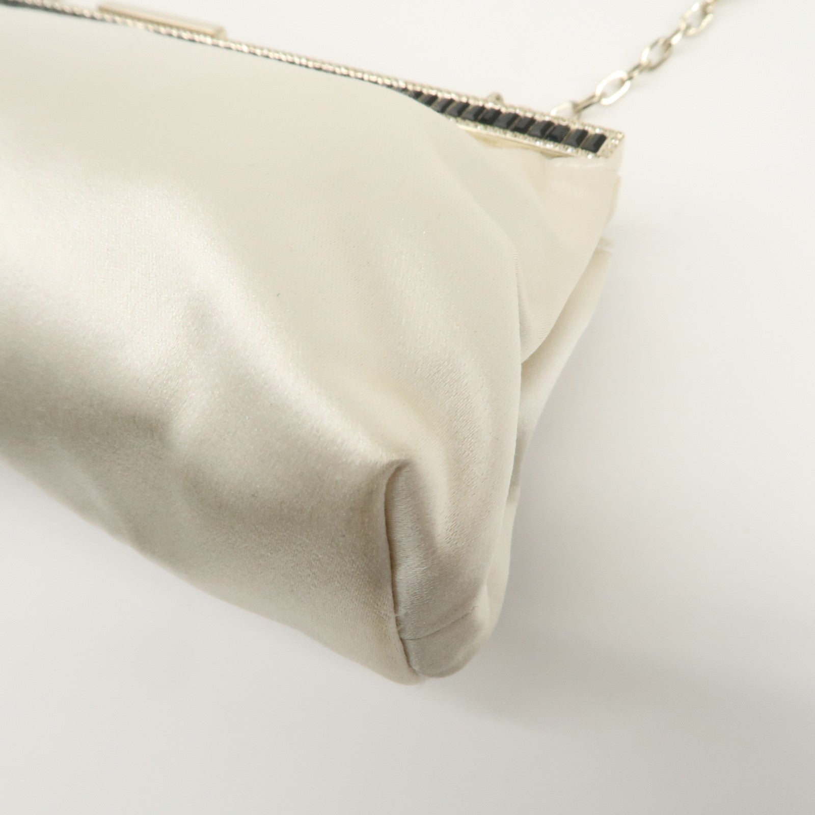 VALENTINO Silk Beads Chain Shoulder Bag Hand Bag White Black Used