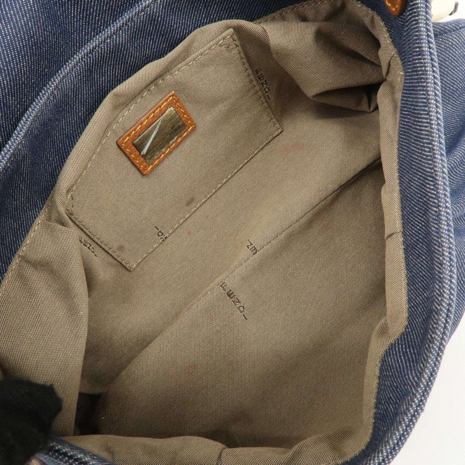 FENDI Denim Leather Shoulder Bag Hand Bag Indigo Brown 8BR445 Used