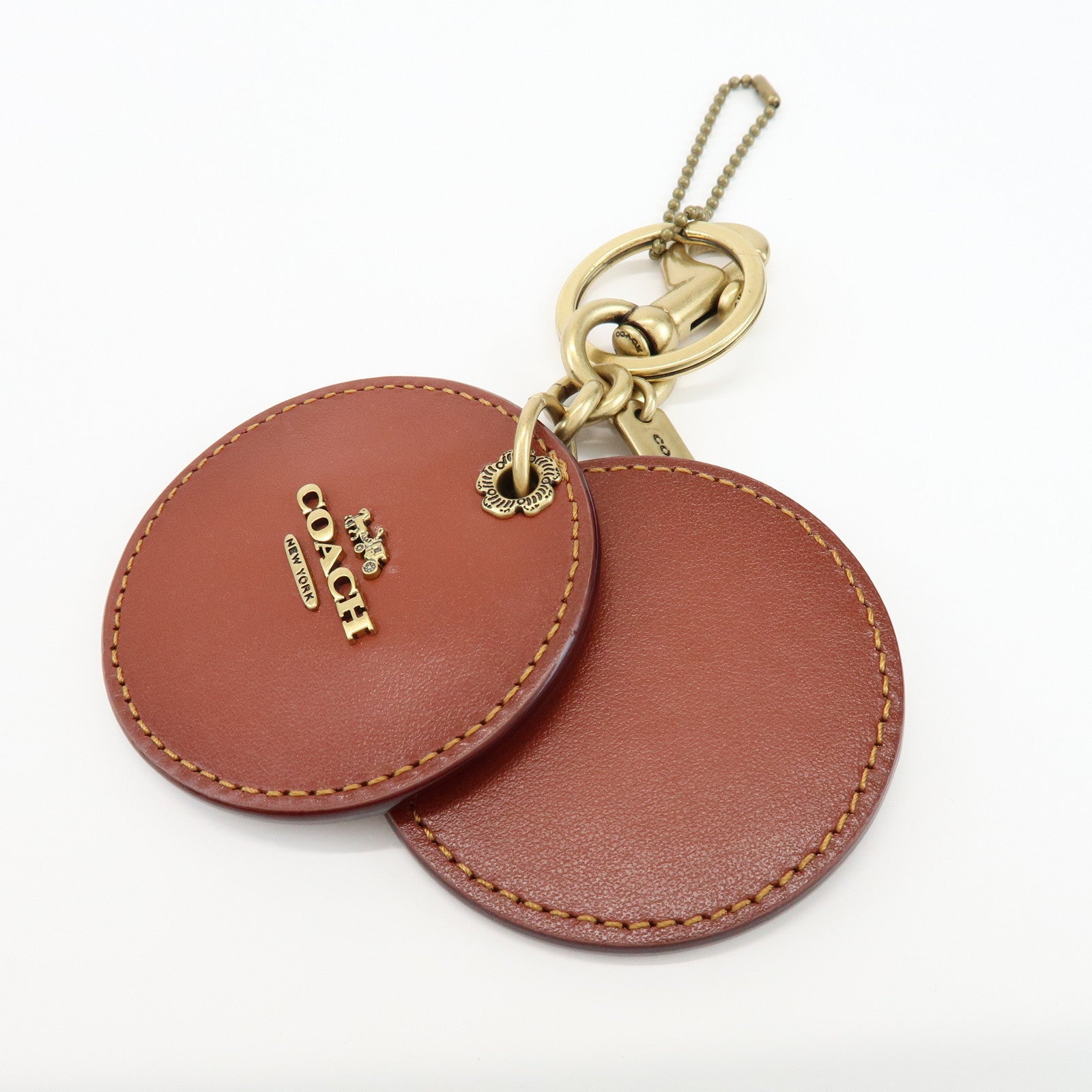 COACH Signature Metal Leather Set of 2 Key Chain Key Holder Brown