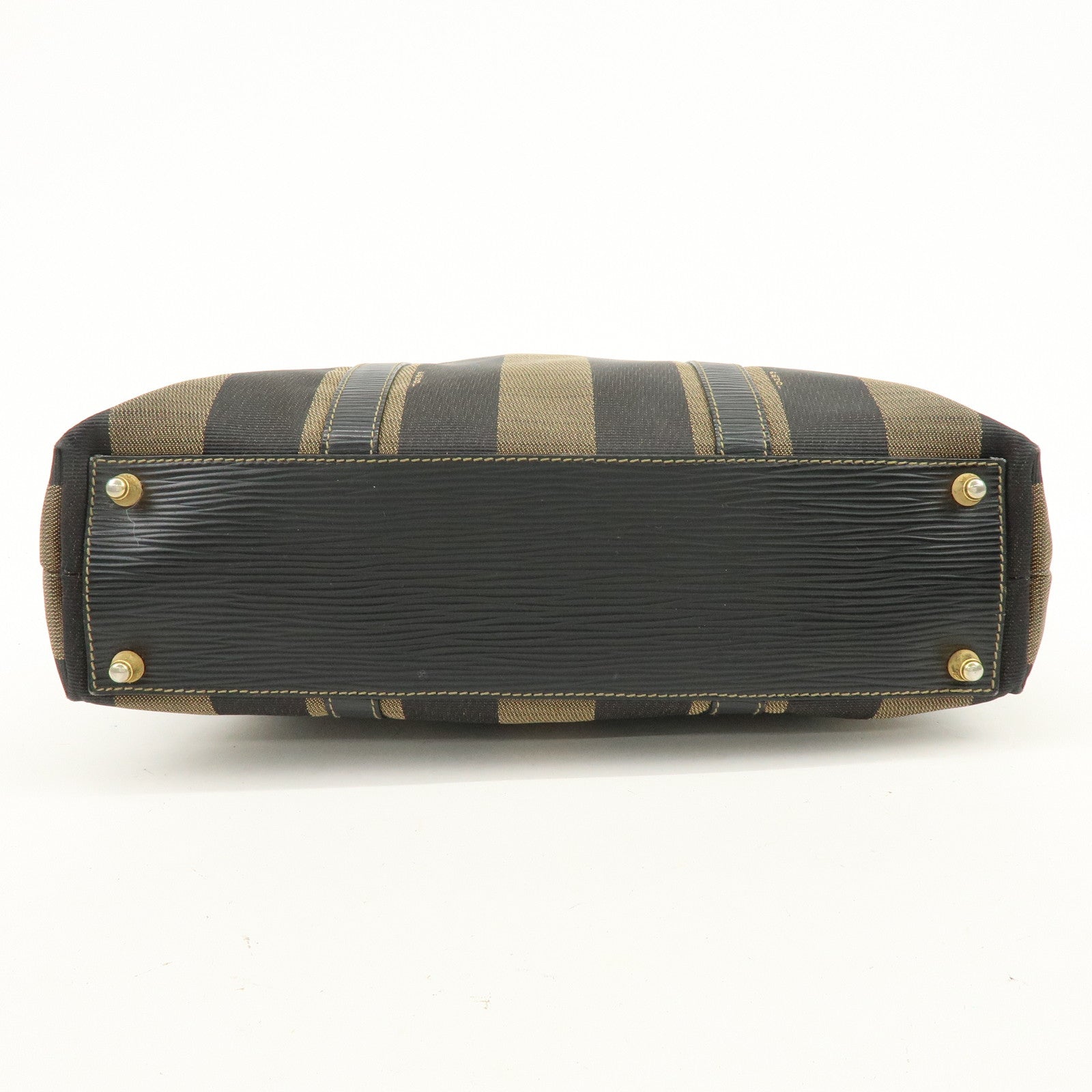 FENDI Pequin Canvas Leather Hand Bag Tote Bag Brown Black