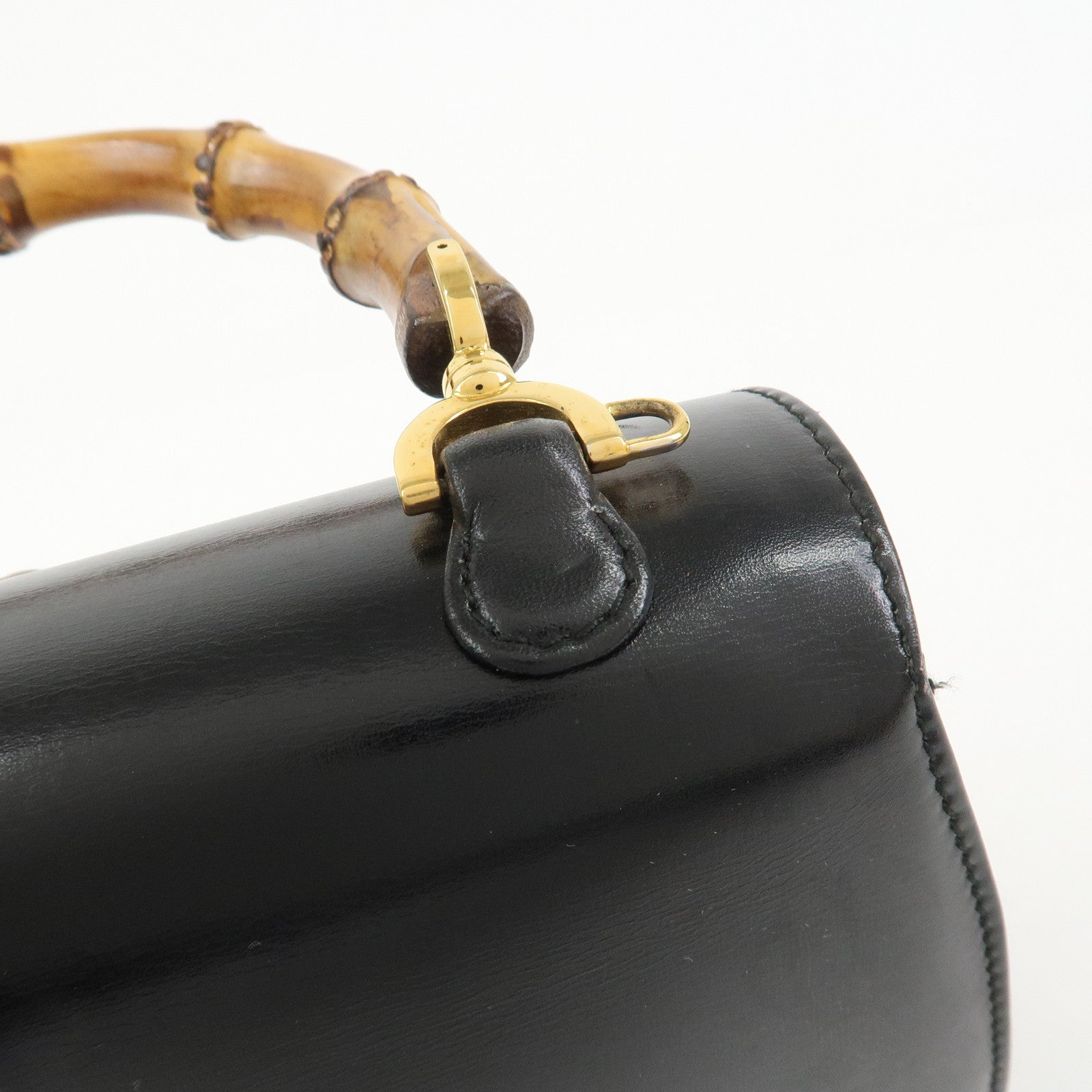 GUCCI Bamboo Leather 2WAY Bag Hand Bag Black 000 2046