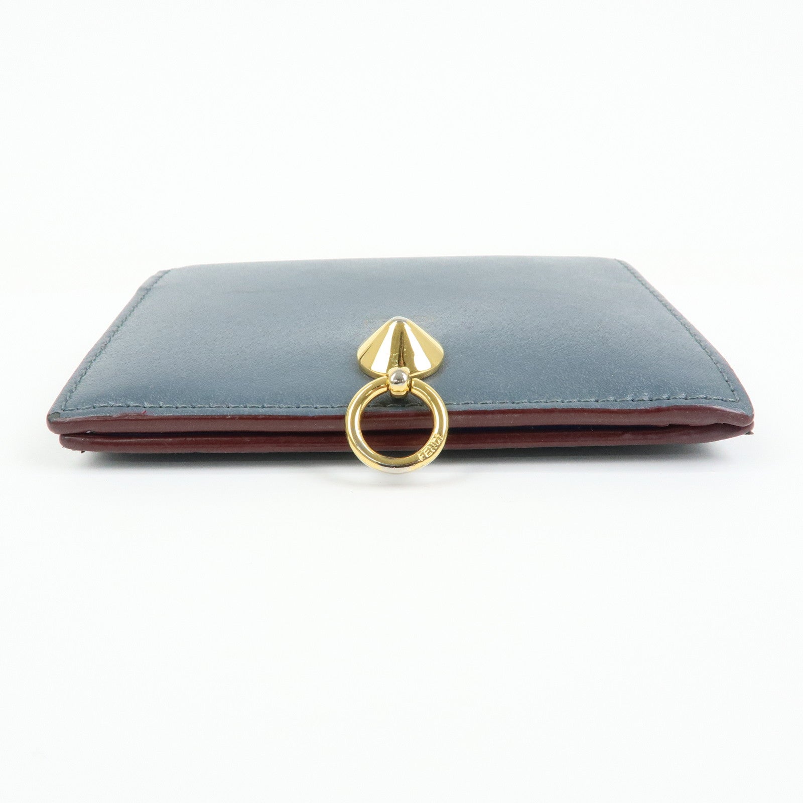 FENDI F is FENDI Leather Bi-fold Compact Wallet Gray 8M0387