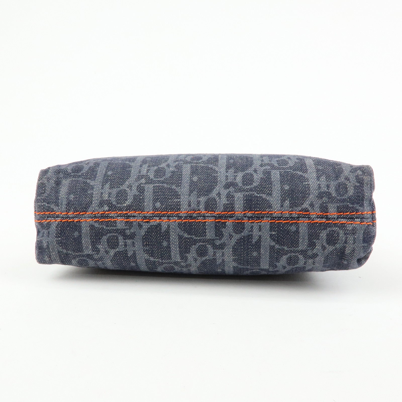 Christian Dior Trotter Flight Line Denim Leather Pouch Navy Orange