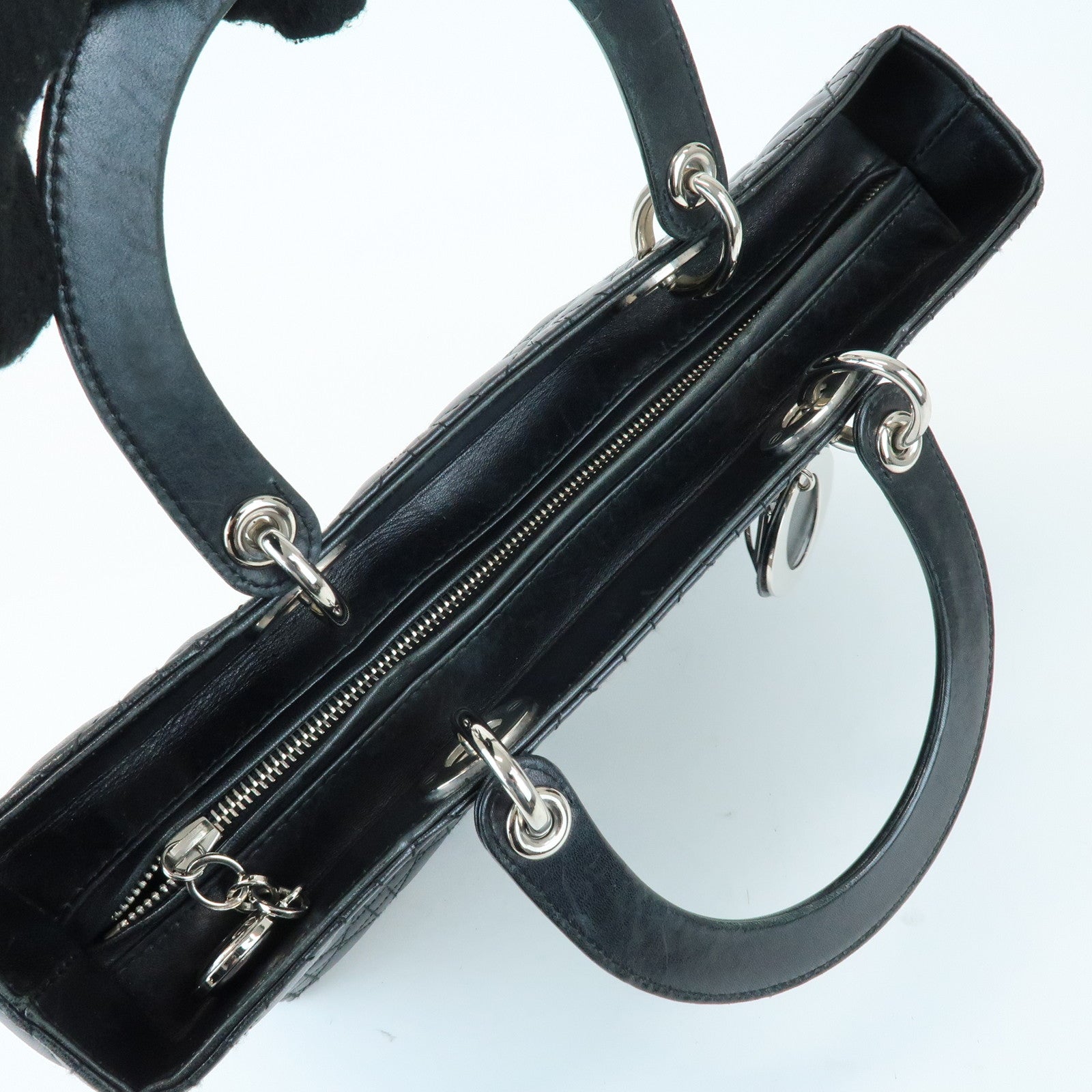Christian Dior Cannage Leather Tote Bag Hand Bag Black