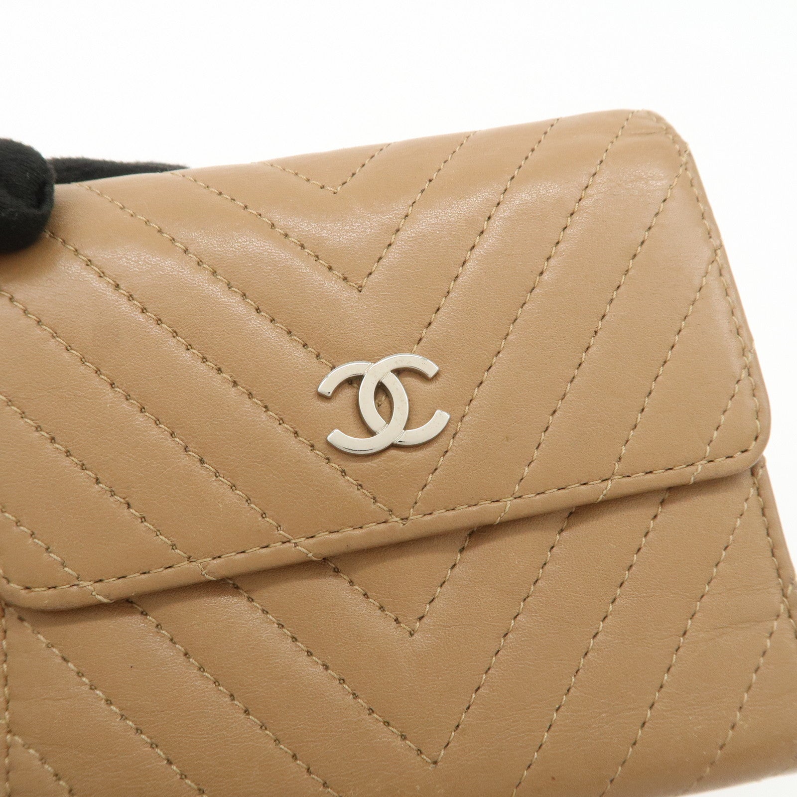 CHANEL Matelasse V Stitch Leather Tri-Fold Wallet Brown A34281