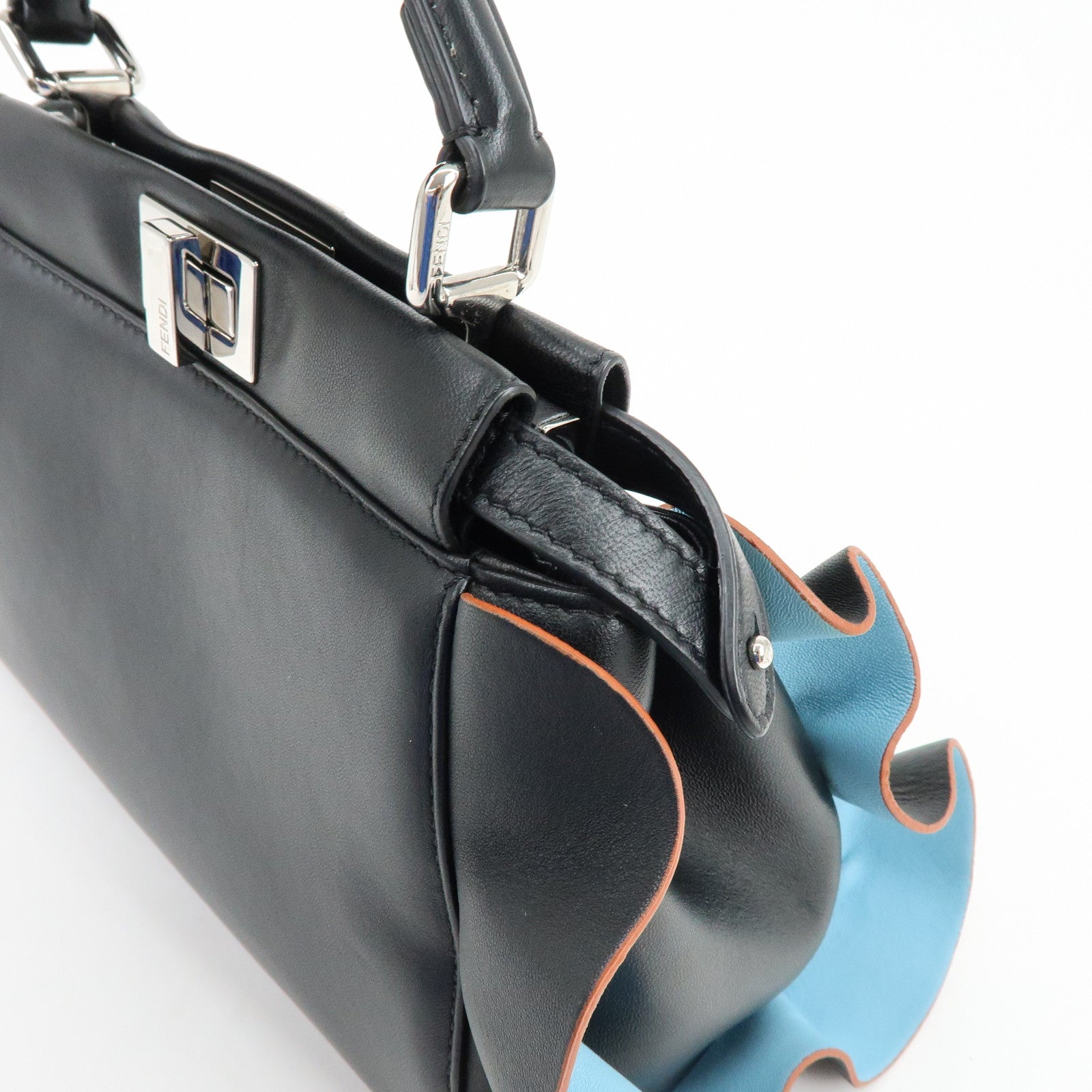 FENDI Mini Peekaboo Leather 2Way Shoulder Hand Bag Black 8BN244