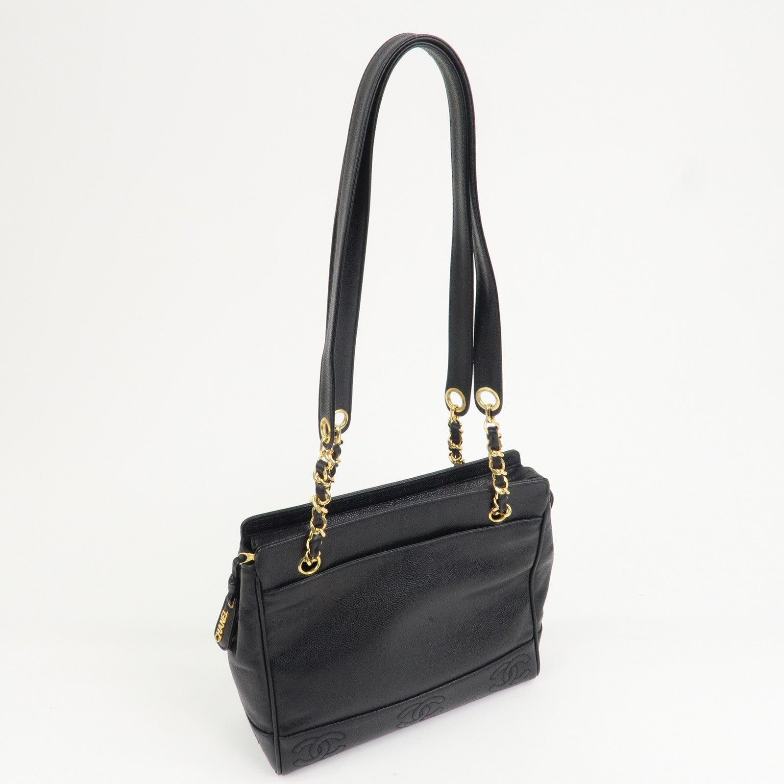 CHANEL Triple COCO Mark Caviarskin Chain Shoulder Bag Black