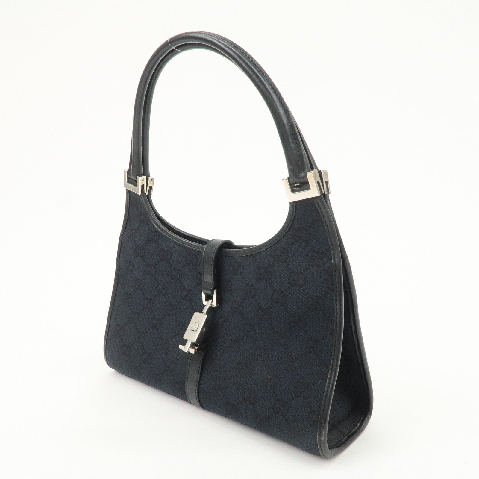 GUCCI Jackie GG Canvas Leather Shoulder Bag Hand Bag Black 002.1068