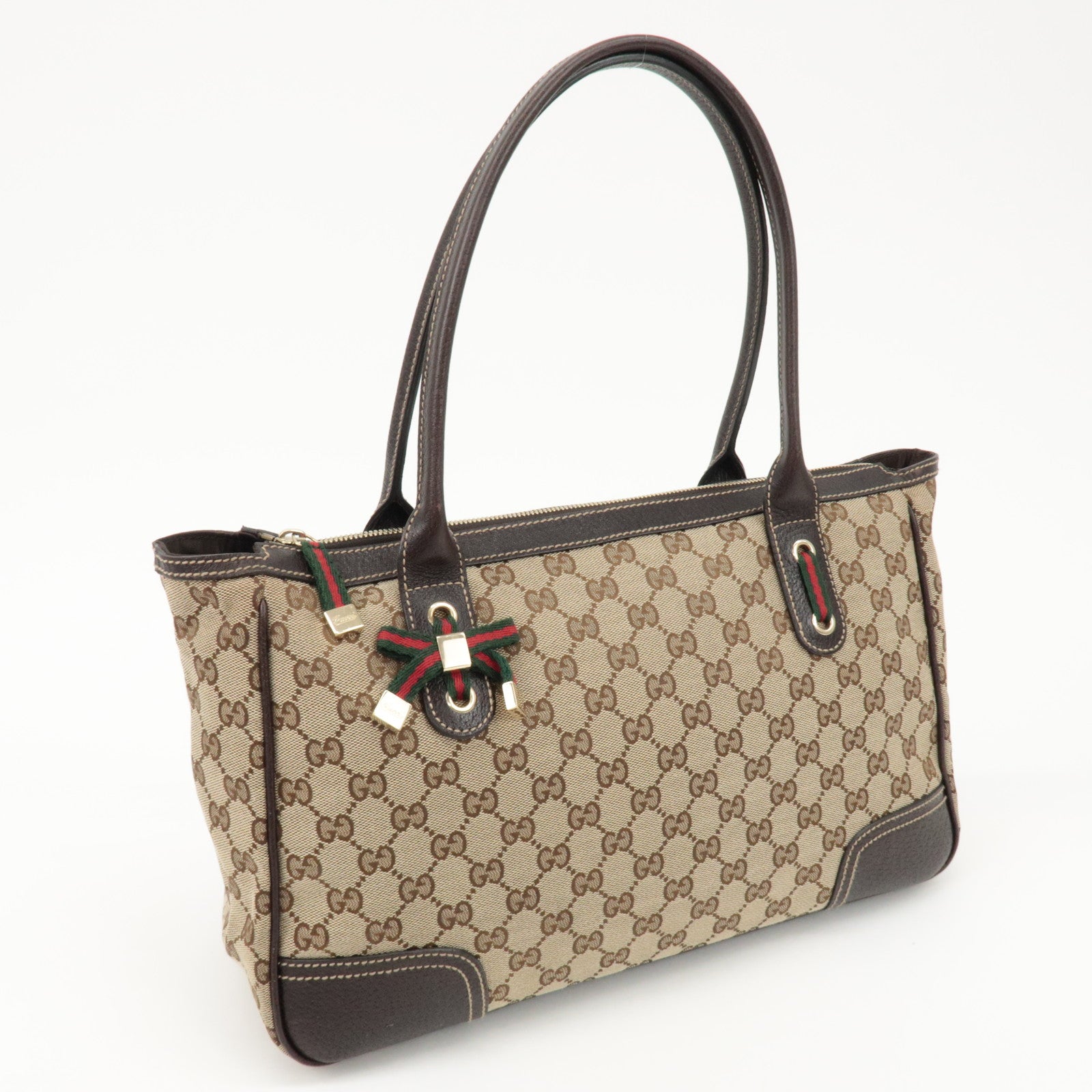 GUCCI Princy Sherry GG Canvas Leather Tote Bag Beige 177052 Used