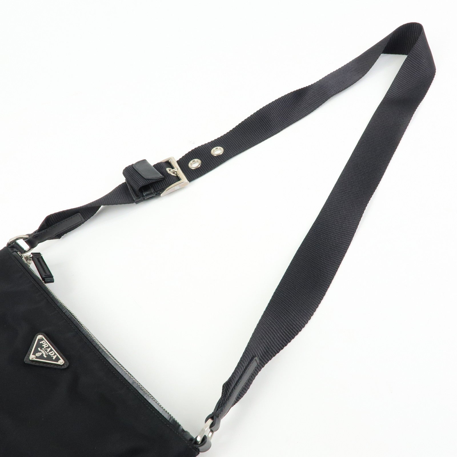 PRADA Triangle Logo Nylon Shoulder Crossbody Bag Black BT0326