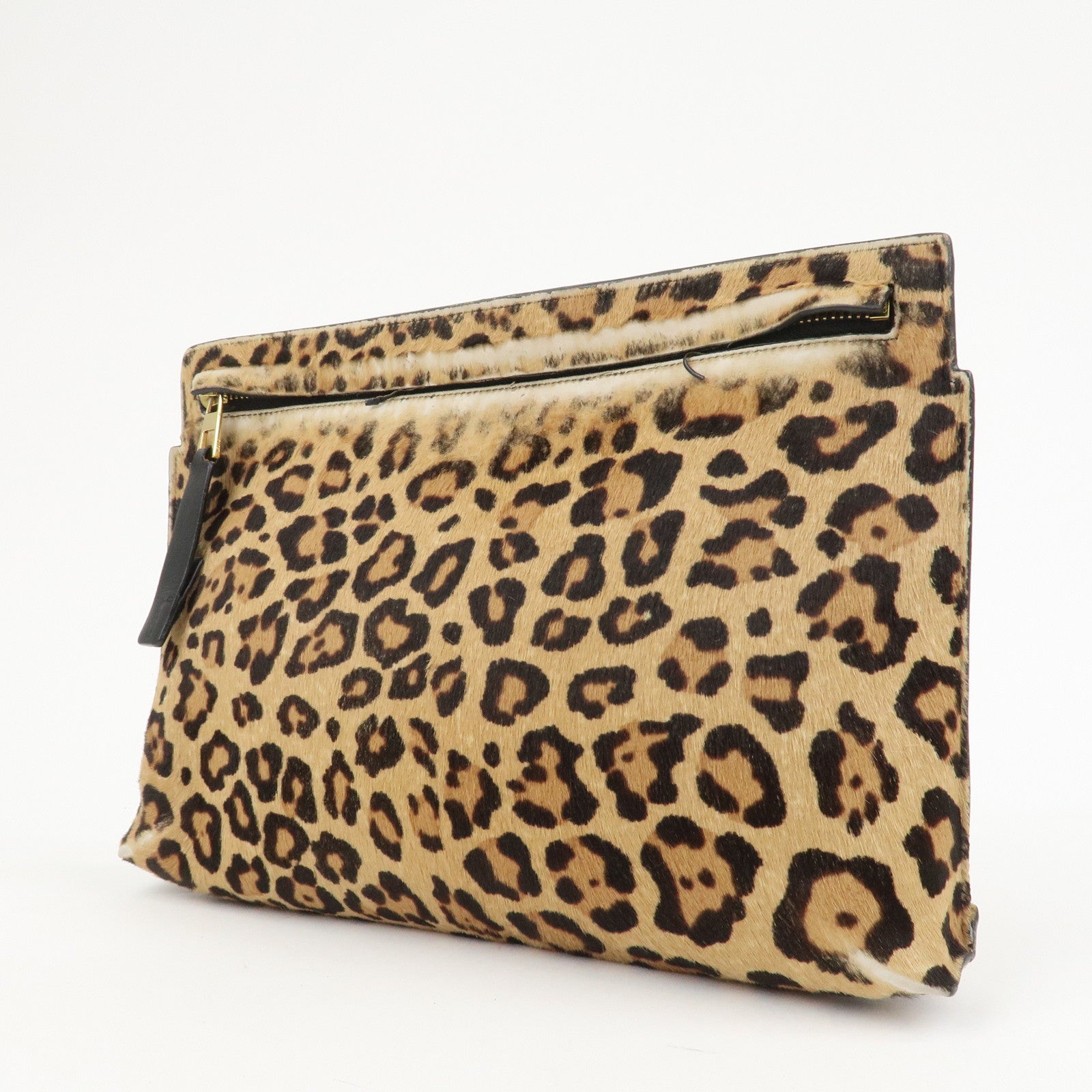 LOEWE Anagram Logo Unborn Calf Leather Clutch Bag Pouch Leopard