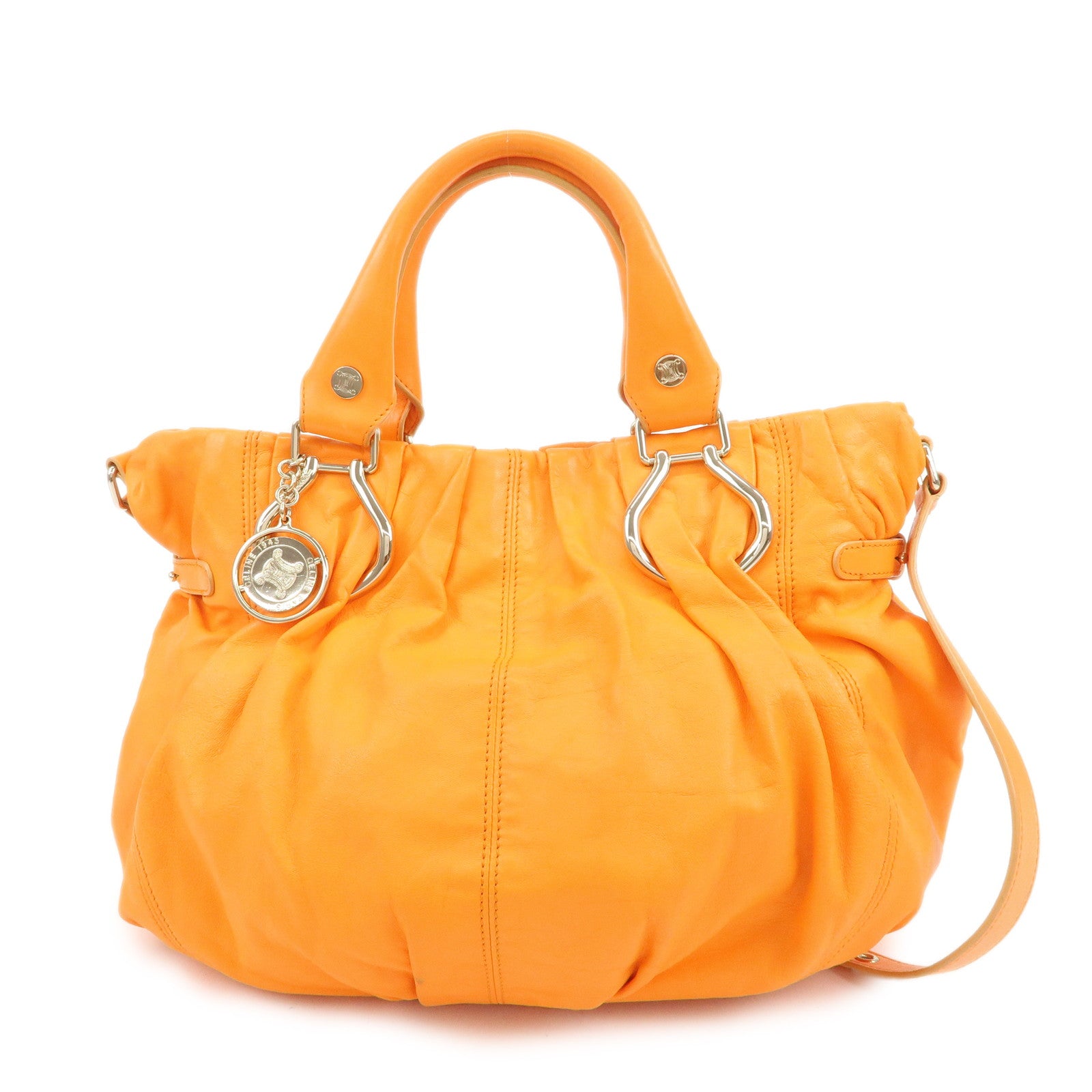 CELINE Macadam Leather 2Way Bag Hand Bag Shoulder Bag Orange