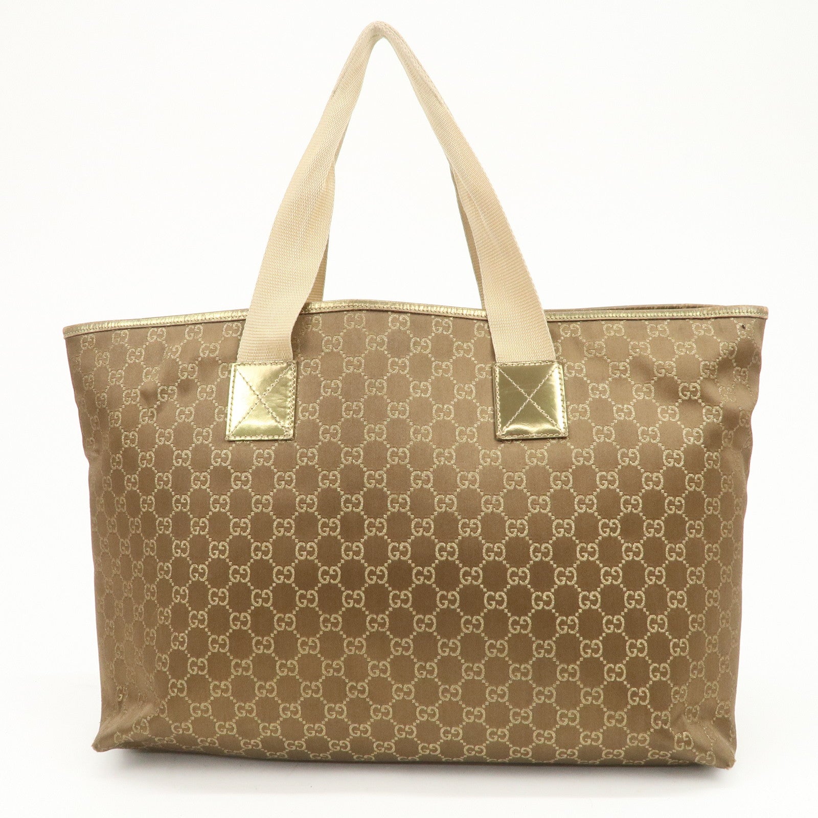 GUCCI Logo GG Canvas Leather Tote Bag Hand Bag Brown Gold 267474