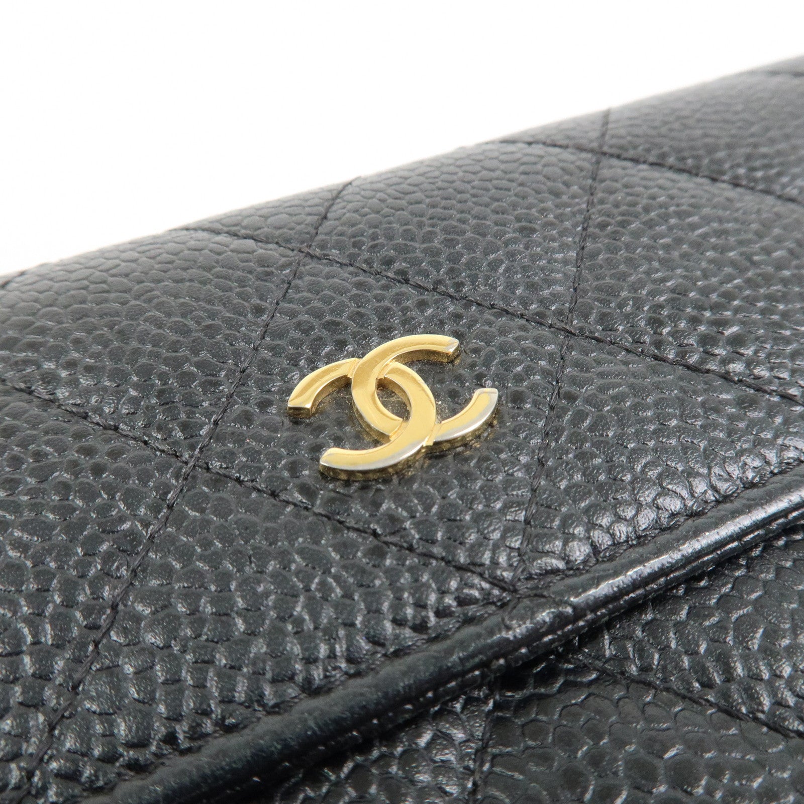 CHANEL COCO Mark Matelasse Caviarskin Long Flap Wallet Black A50096
