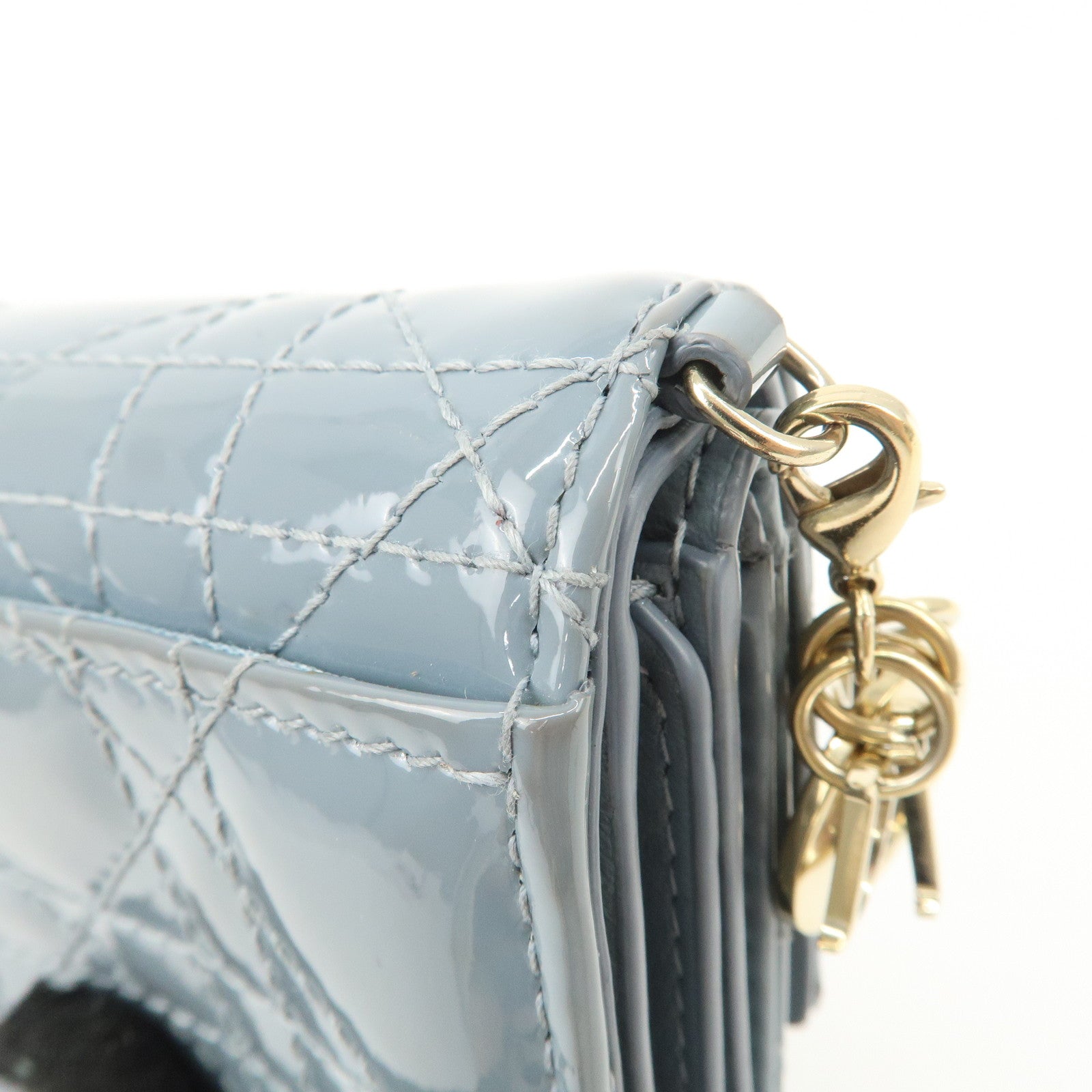 Christian Dior Cannage Patent Leather Compact Wallet Blue Used