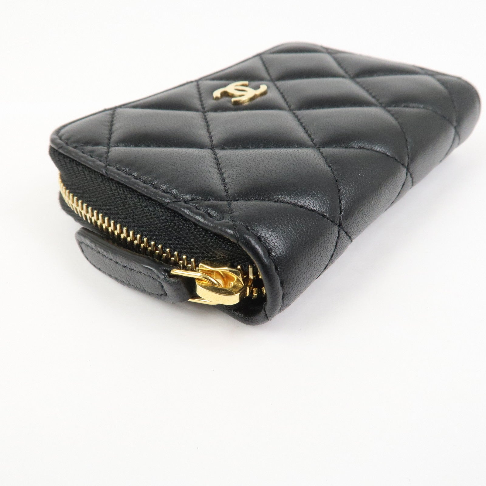 CHANEL Matelasse Lamb skin Classic Zippy Coin Case Black AP0216