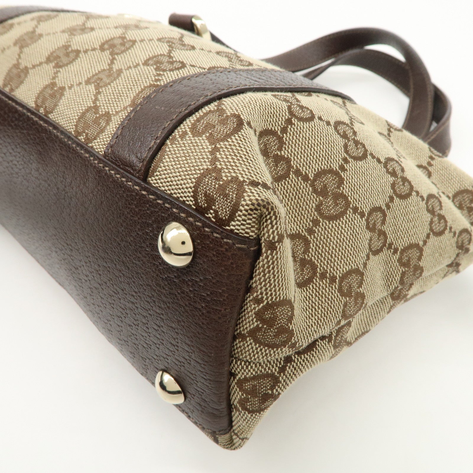 GUCCI Abbey GG Canvas Leather Tote Bag Beige Dark Brown 141471 Used