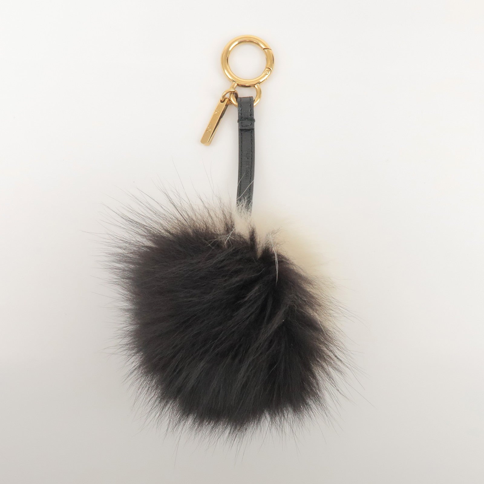 FENDI Fur Leather Bag Charm Key Chain Black White