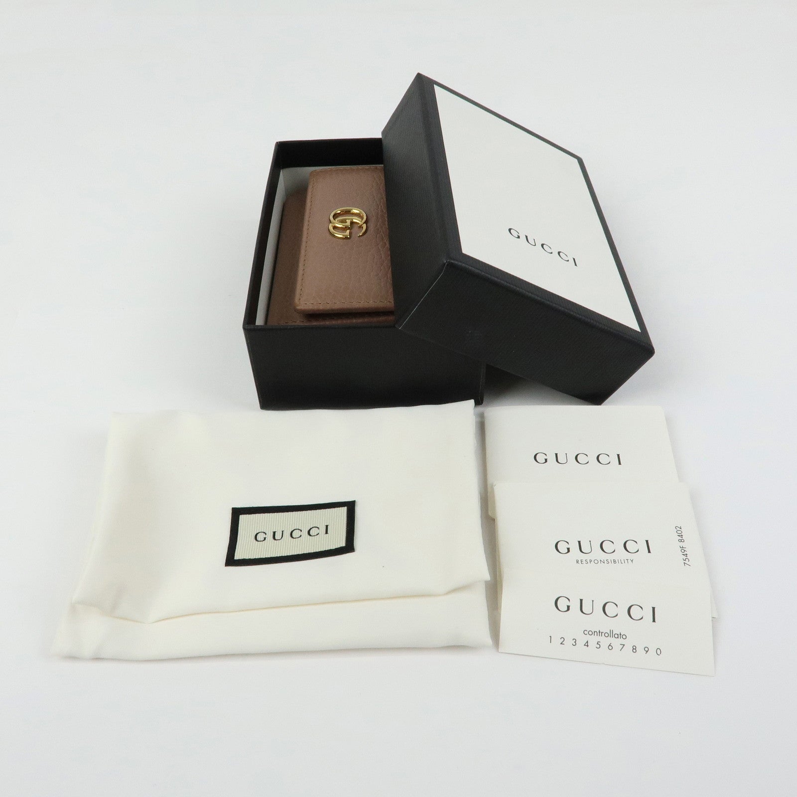 GUCCI GG Marmont Leather 6 Ring Key Case Pink Beige 156118