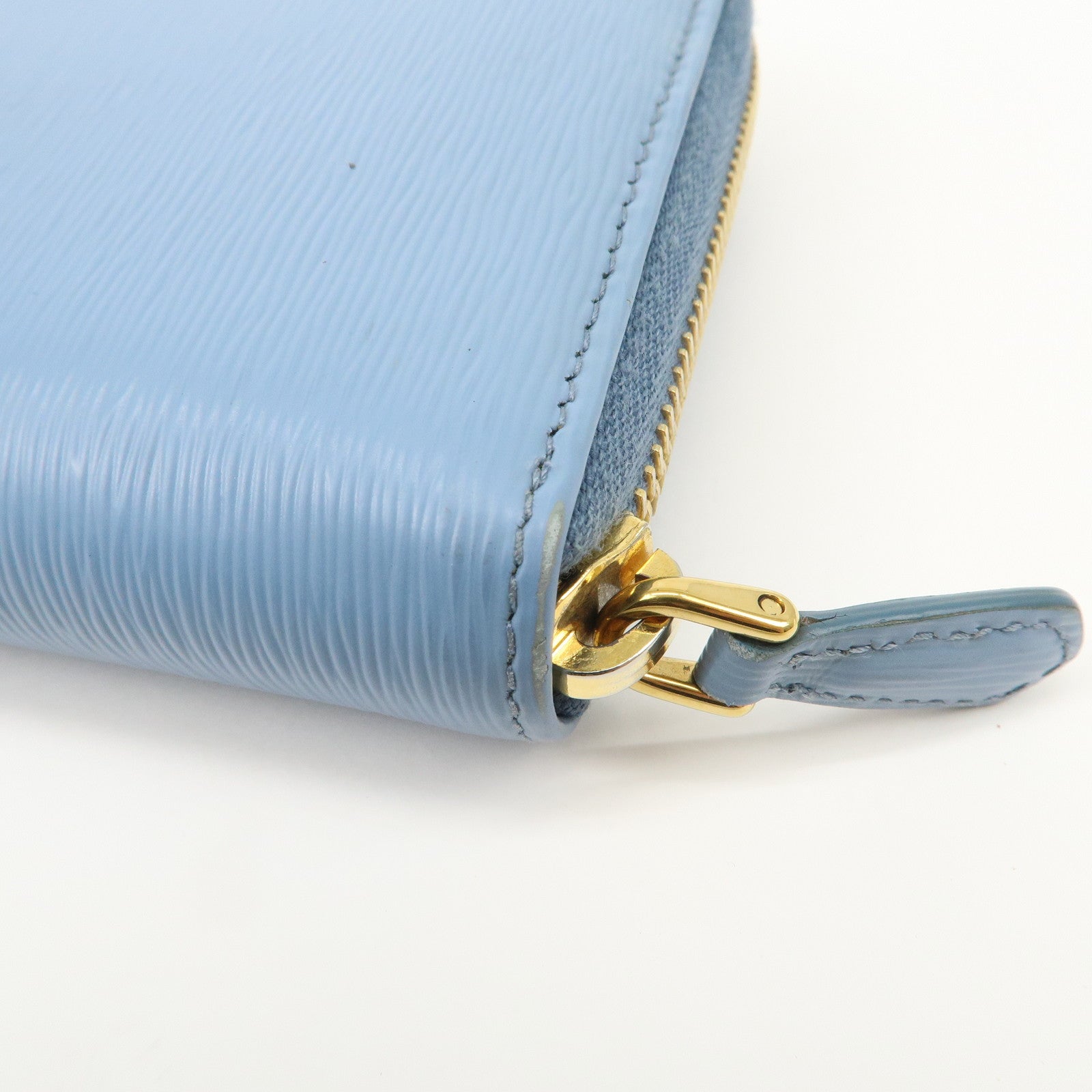 PRADA Logo Vitello Move Leather Zippy Long Wallet Light Blue 1ML506