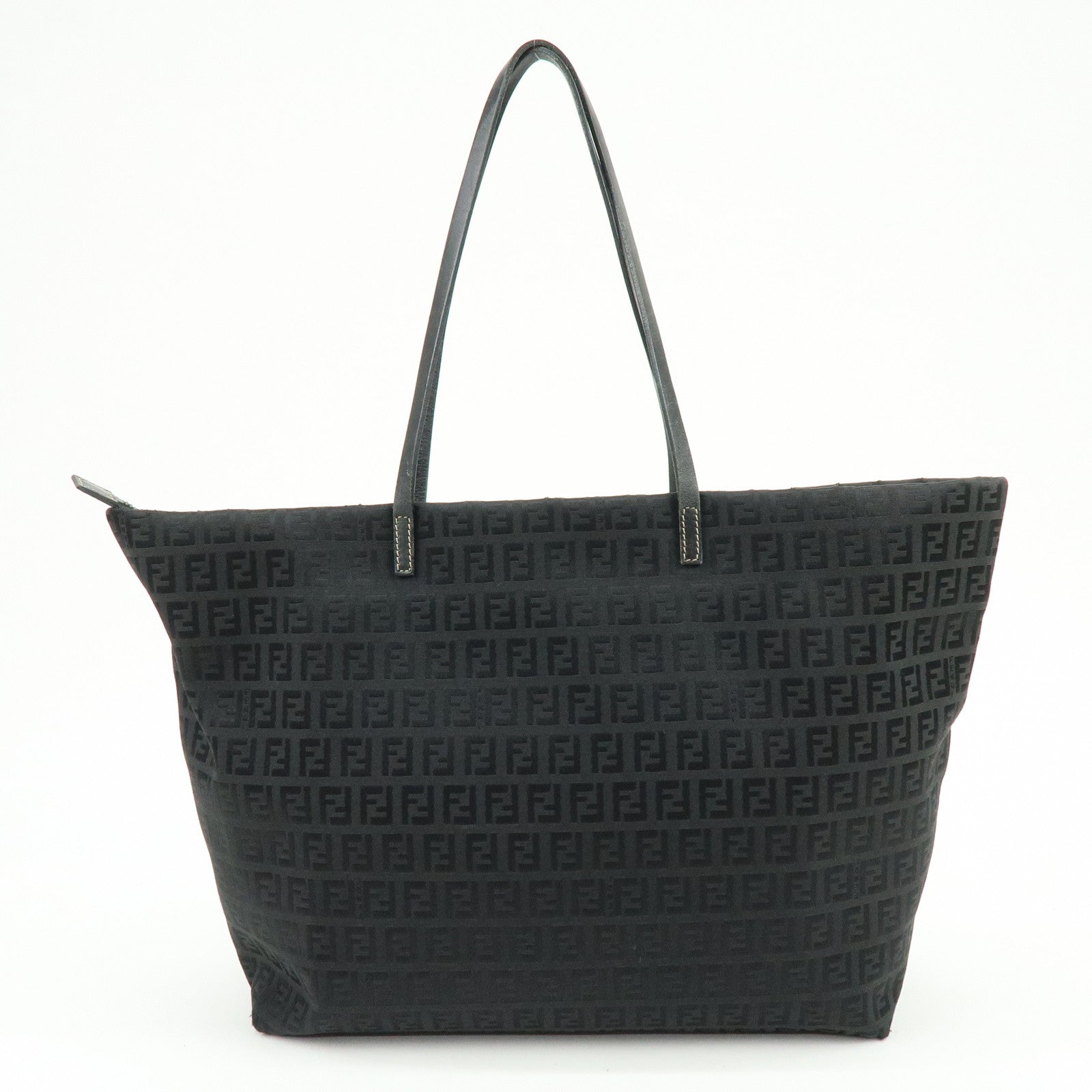 FENDI Zucchino Jacquard Canvas Leather Tote Bag Shoulder Bag 8BH025