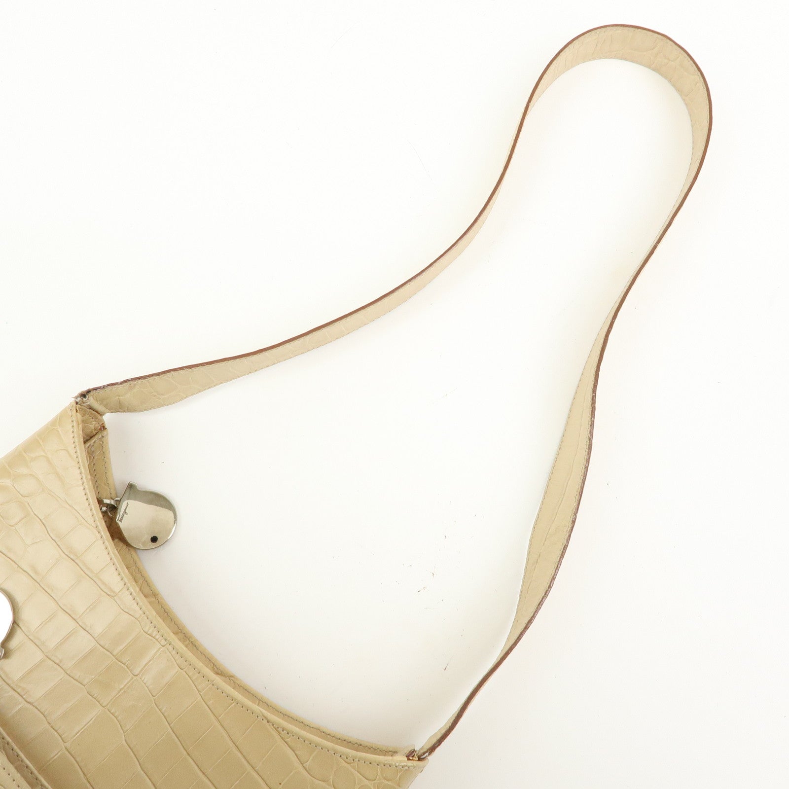 Ferragamo Gancini Embossed Leather Shoulder Bag Beige