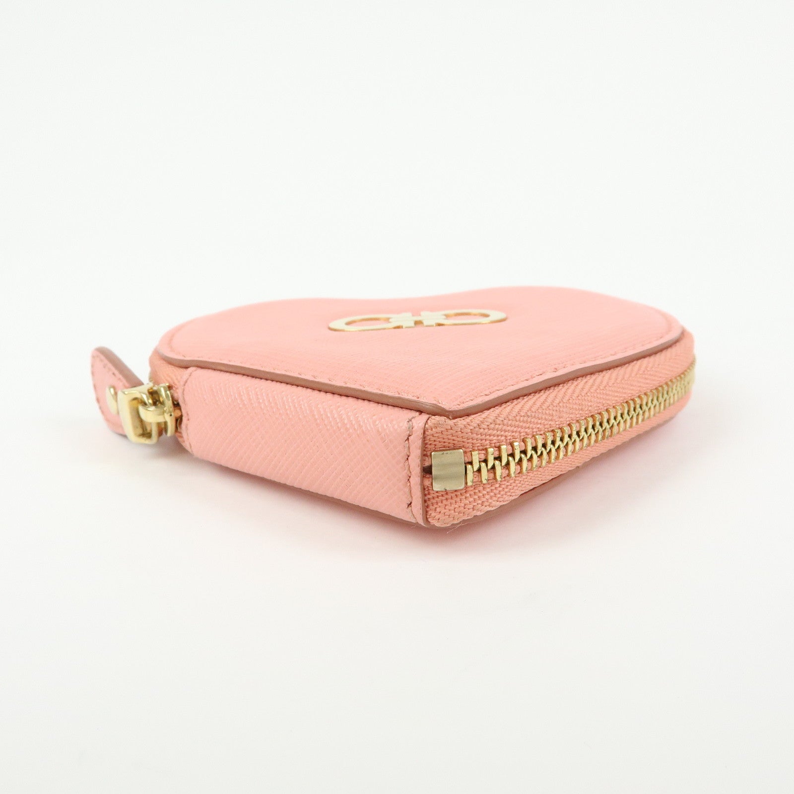 Ferragamo Gancini Leather Heart Motif Coin Case Pink