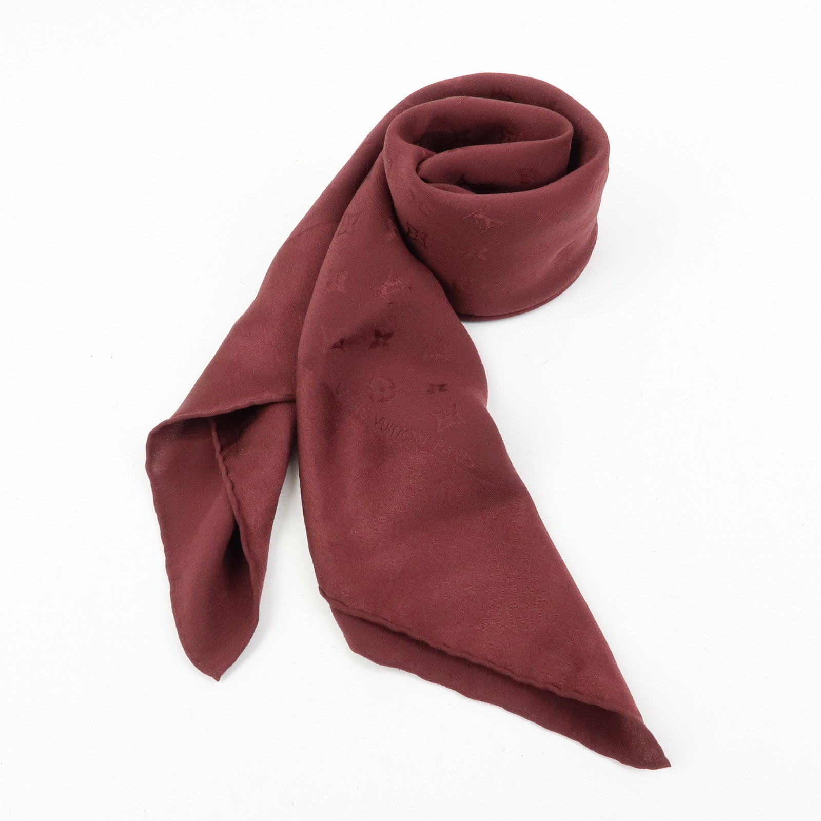 Louis Vuitton Monogram Silk 100% Scarf Shawl Bordeaux