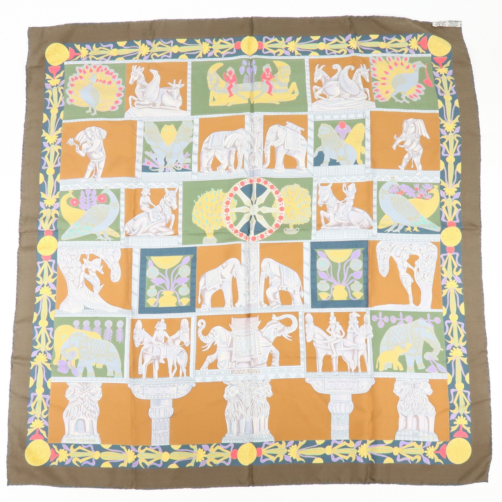 HERMES Carre 90 Set of 2 Silk 100% Scarf Brown Red
