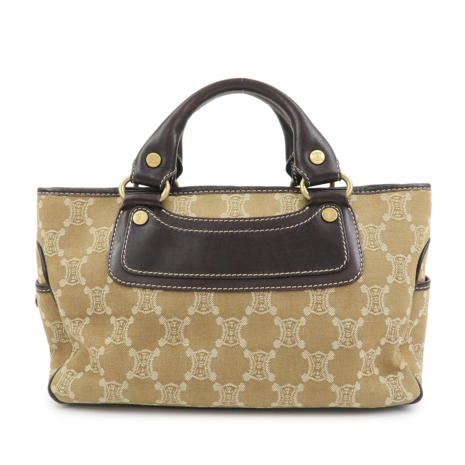 CELINE Macadam Denim Leather Boogie Bag Hand Bag Tote Bag Brown