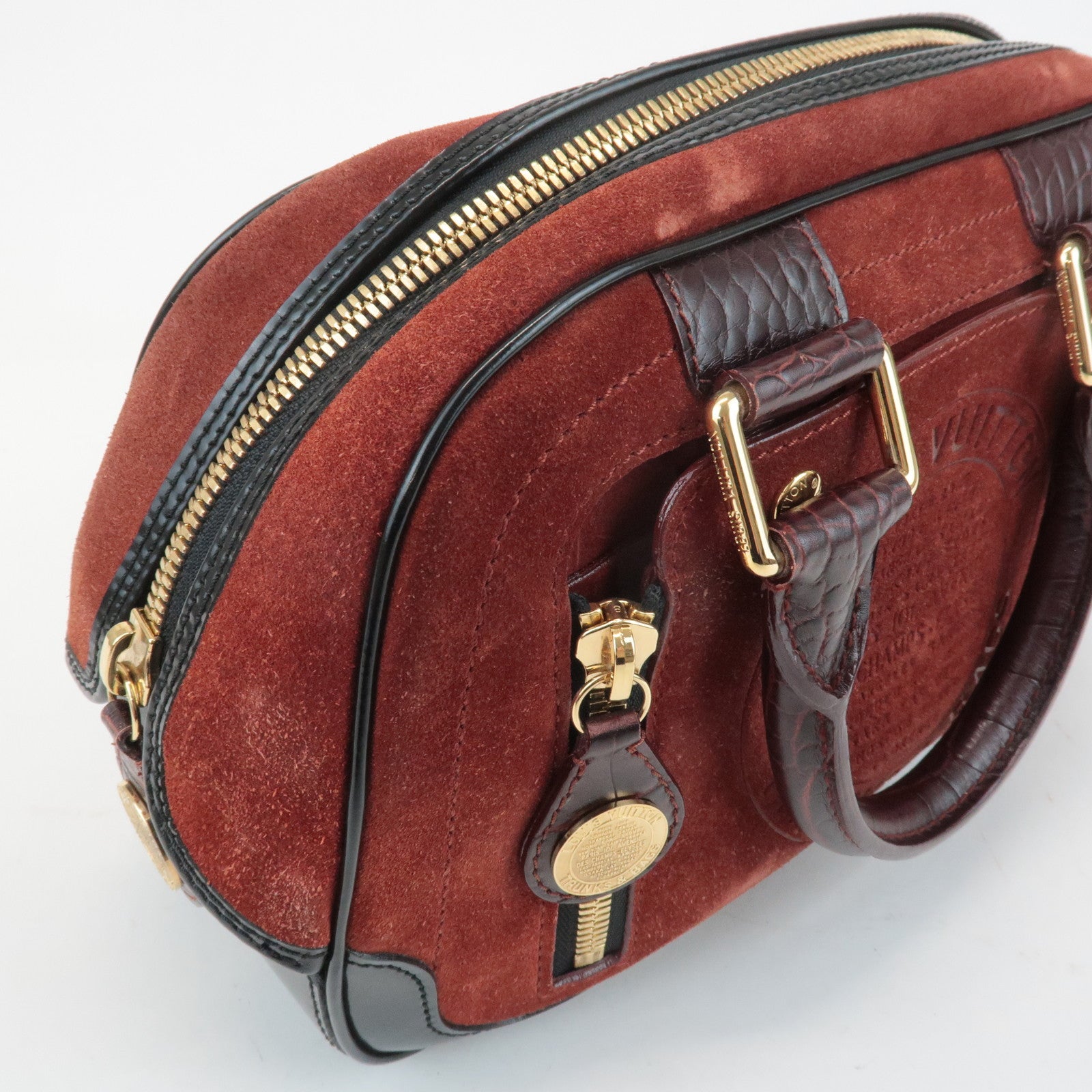 Louis Vuitton Cruise Line Suede Stamp Bag PM Bowling Bag Brown M95238 Used