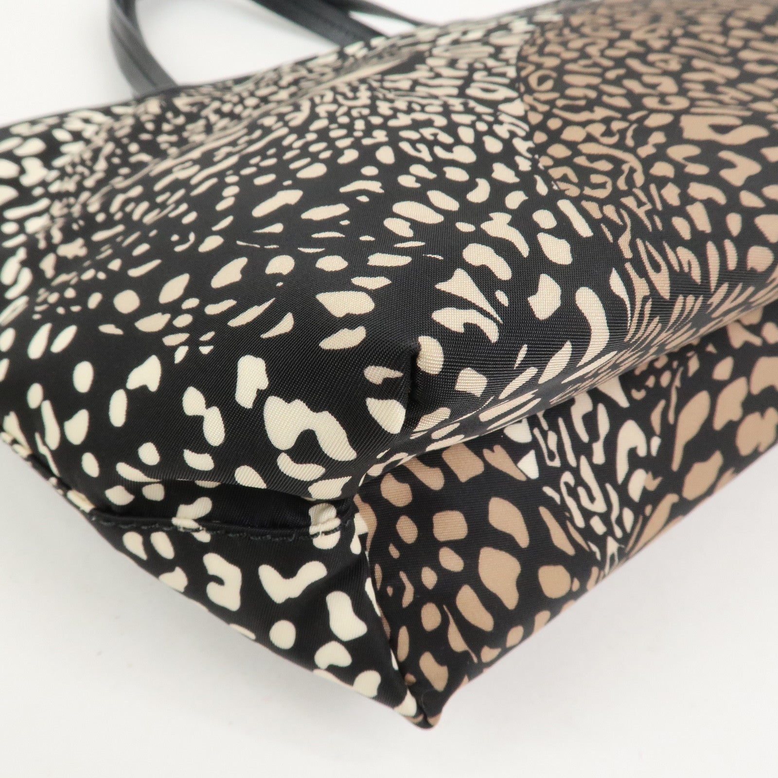 Ferragamo Gancini Nylon Leather Tote Bag Hand Bag Leopard Black