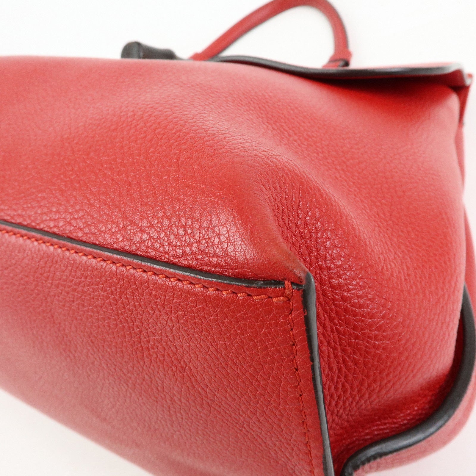 GUCCI Bamboo Leather 2Way Bag Hand Bag Shoulder Bag Red 370830