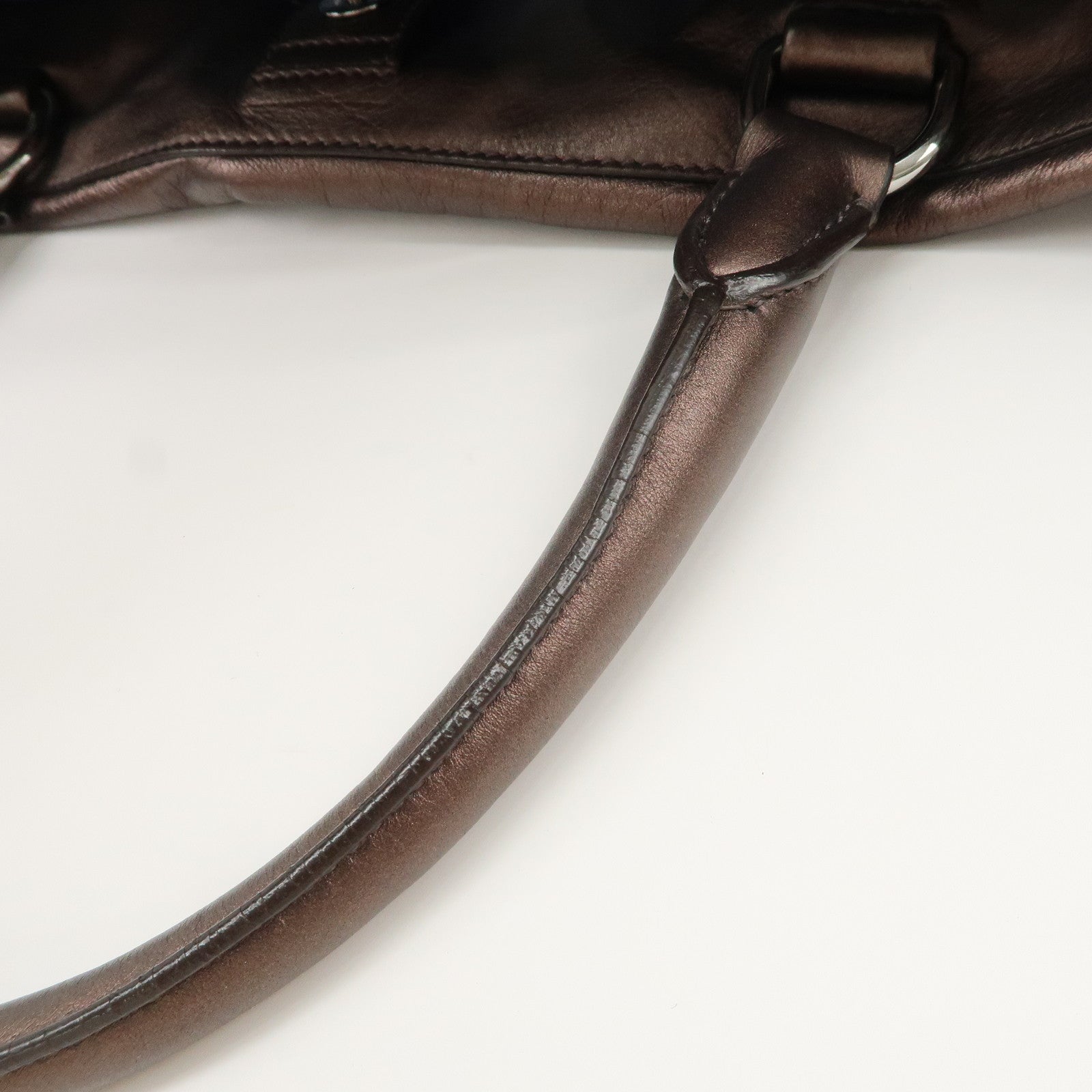 Prada Gathered Leather Tote Bag Hand Bag Bronze Silver HDW BN1719 Used